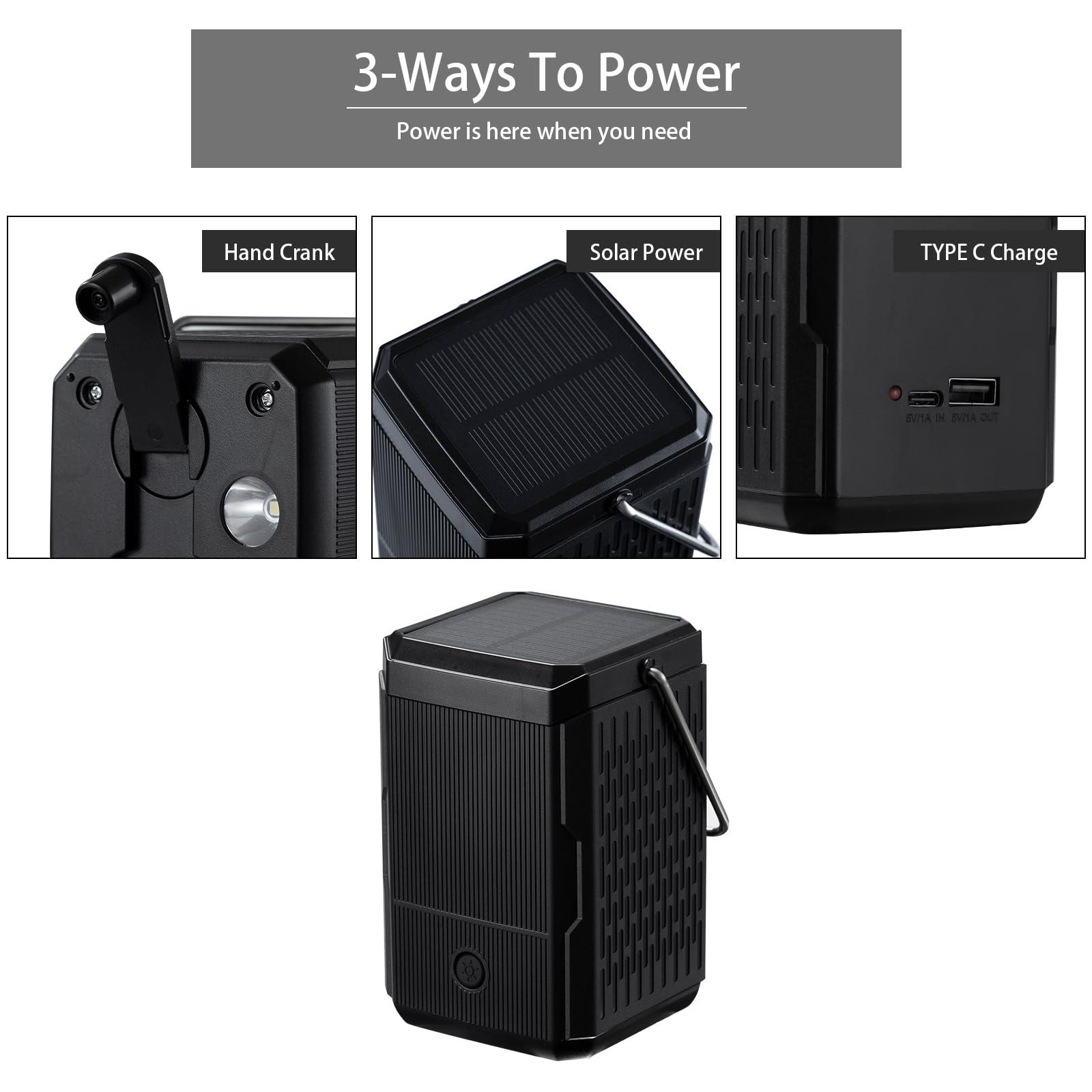 Camping Lantern Rechargeable, Hand Crank & Solar Camping Lights with USB Output, Tent Lights for Camping, Portable Camp Lamp, Camping Hurricane Home Power Failure Essentials (Black, 1 Pack) - Image 3