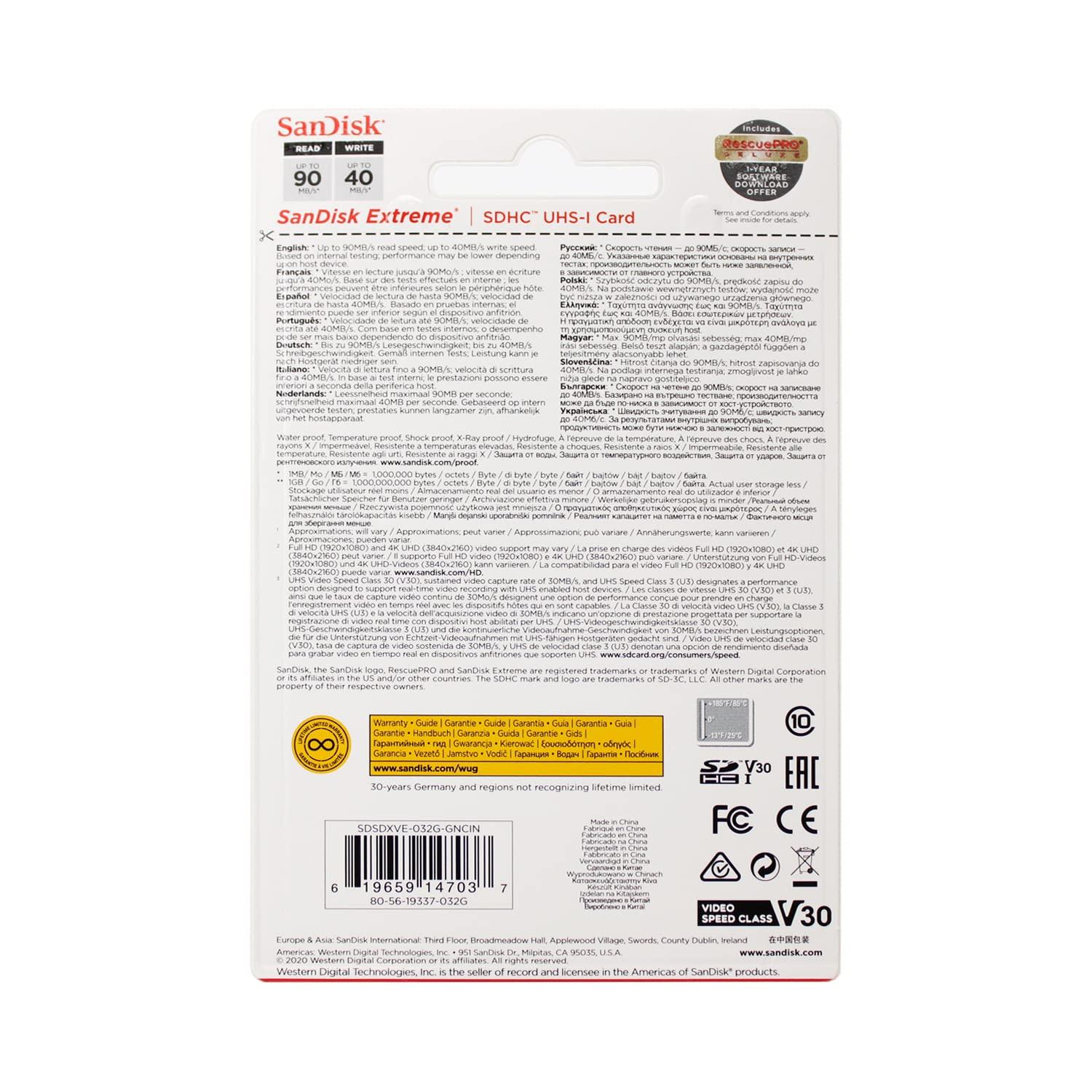SanDisk 32GB Extreme SDHC UHS-I Memory Card - 90MB/s, C10, U3, V30, 4K UHD, SD Card - SDSDXVE-032G-GNCIN - Image 2
