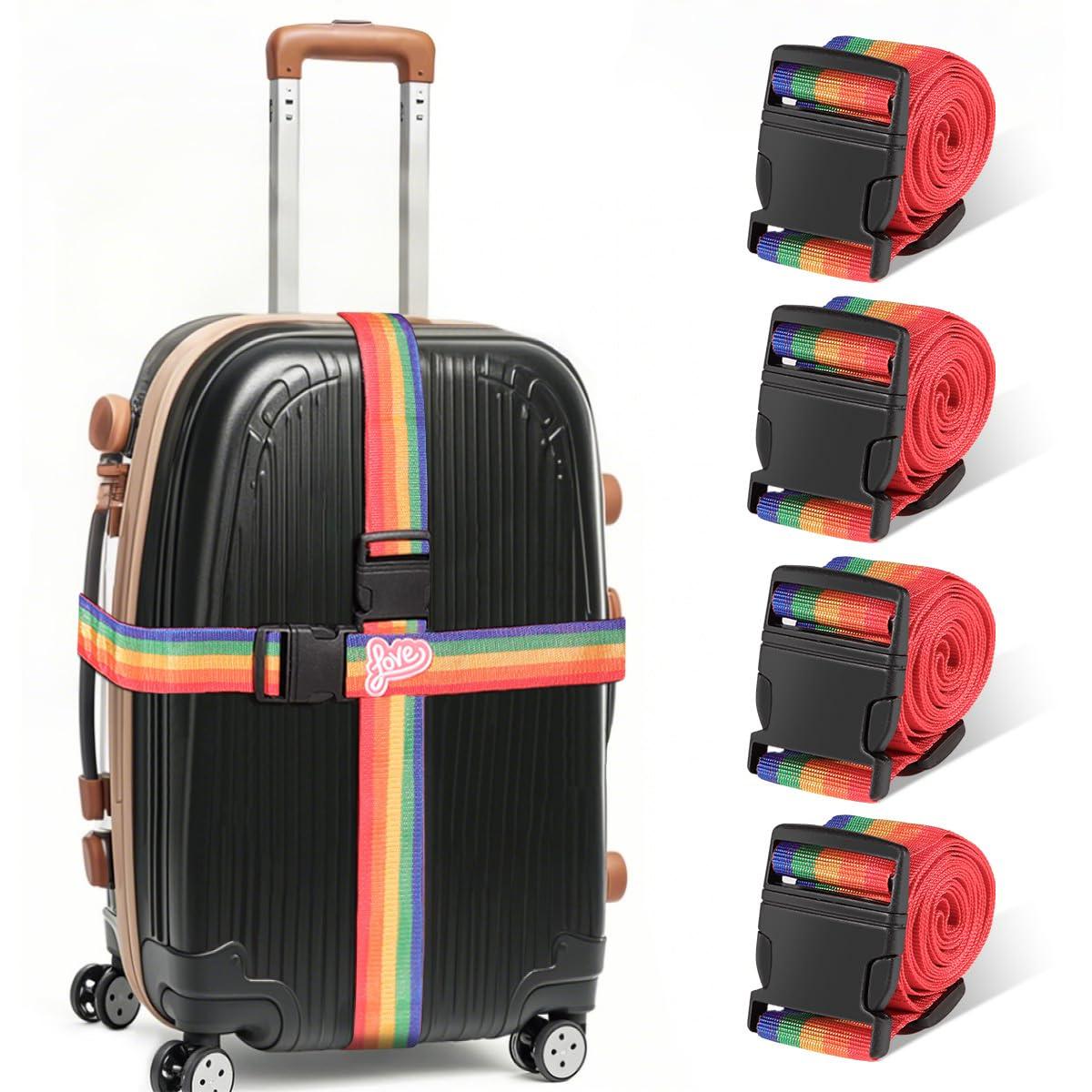 SpiralScgv Adjustable Luggage Straps for Suitcases – 4 Pack Bright Colors, Quick-Release Buckle, Secure Travel Luggage Strap for Easy Identification and Safety(Iridescent)