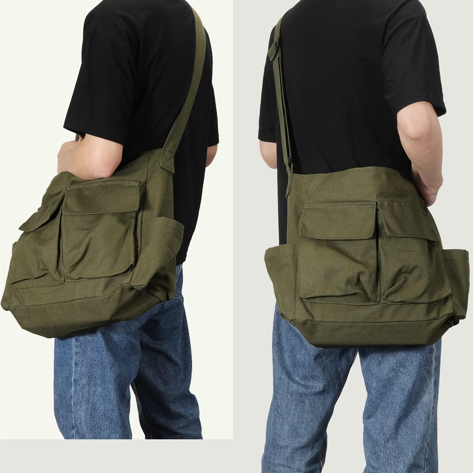 Canvas Messenger Bag Large Hobo Crossbody Bags with Multiple Pockets,School Vintage Shoulder Laptop Bag for Women and Men - Image 6