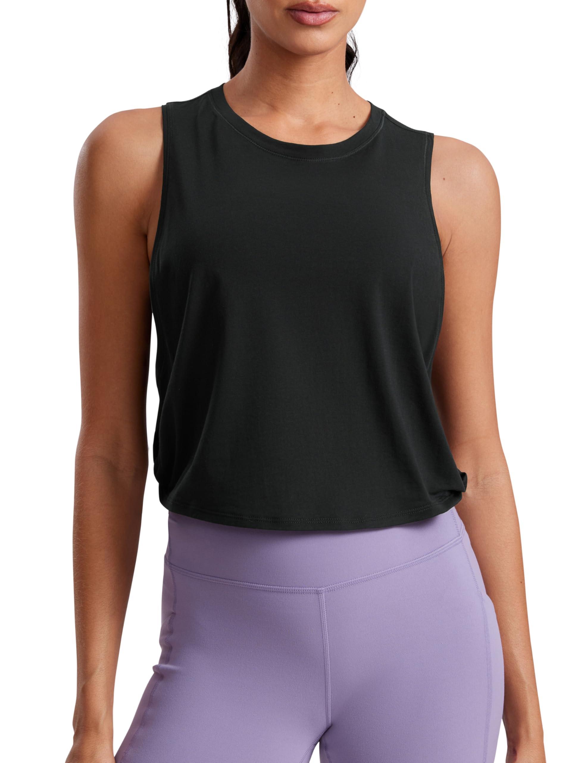 CRZ YOGA Pima Cotton Cropped Workout Tank Tops for Women - Sleeveless Sports Athletic Yoga Running Gym Crop Shirts - Image 2