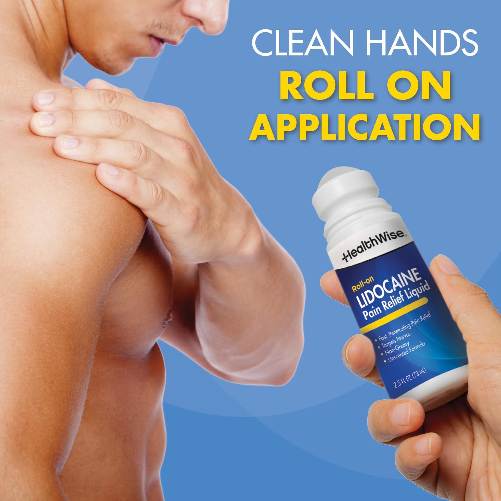 HealthWise 4% Lidocaine Roll-On | OTC Strength | Pain Relief Liquid | 2.5 oz. 73 mL | Non-Greasy, Unscented Formula | Topical Anesthetic - Image 2