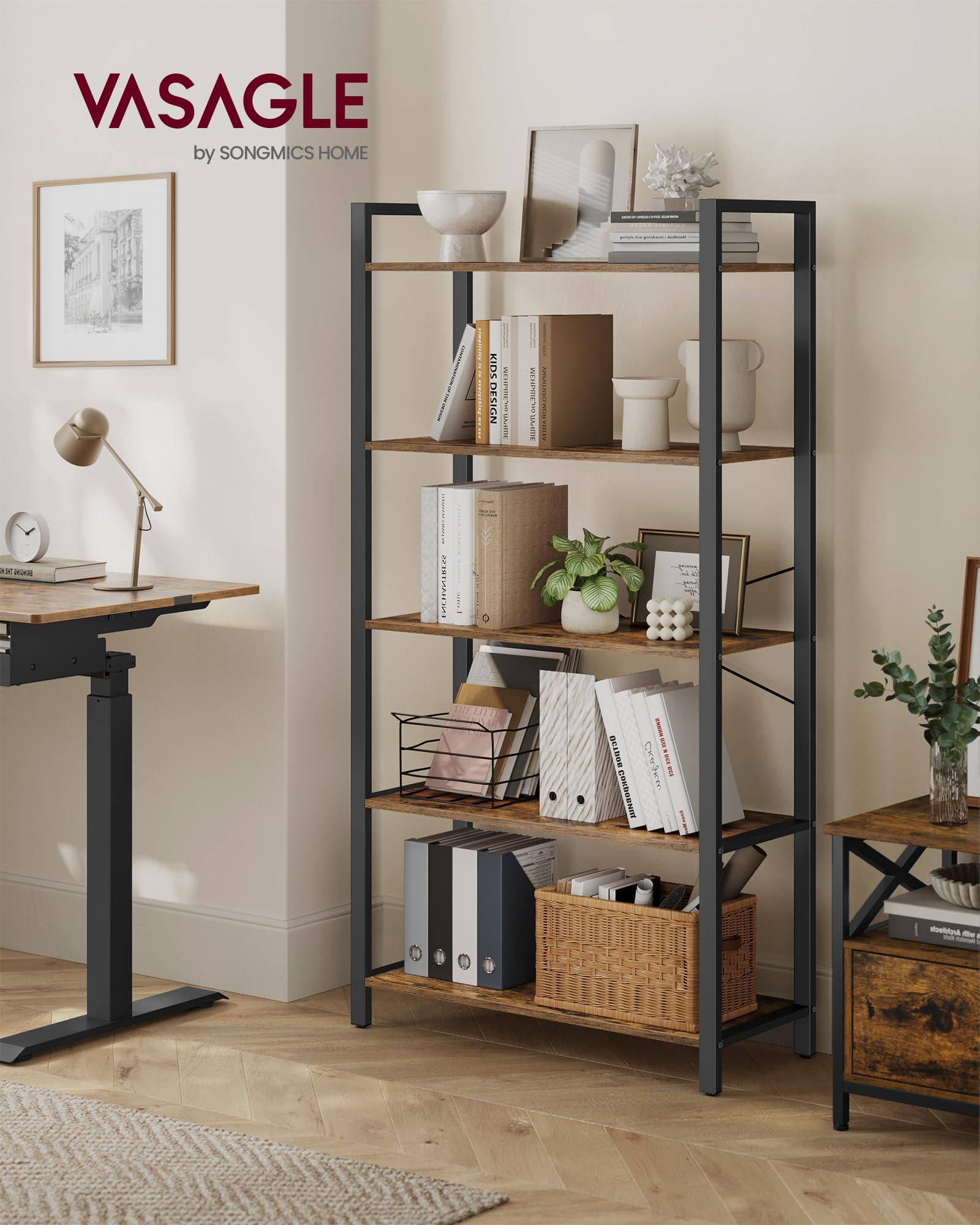 VASAGLE 5-Tier Bookshelf, Bookcase with Steel Frame, Book Shelf for Living Room, Home Office, Study, 11.8 x 31.5 x 60.2 Inches, Industrial Style, Rustic Brown and Ink Black ULLS081B01 - Image 2