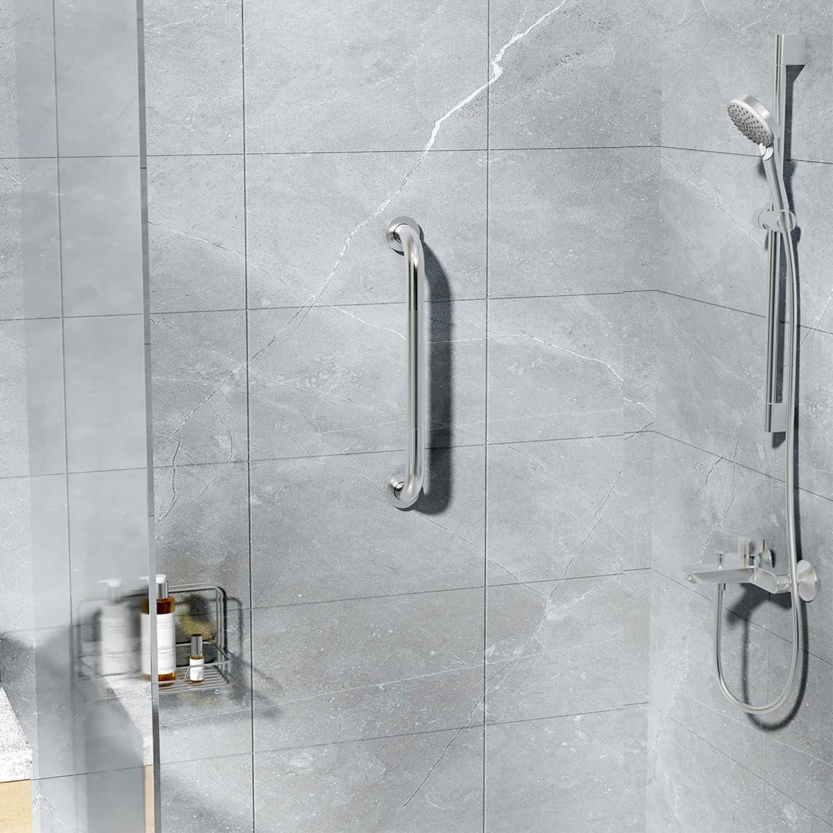 FANHAO 2 Pack Shower Grab Bar, 16 Inch Stainless Steel Bathroom Grab Bar with Anti-Slip Knurled Grip, Heavy Duty Shower Handle Bath Handle, Safety Bars for Elderly or Handicapped (Brushed) - Image 2