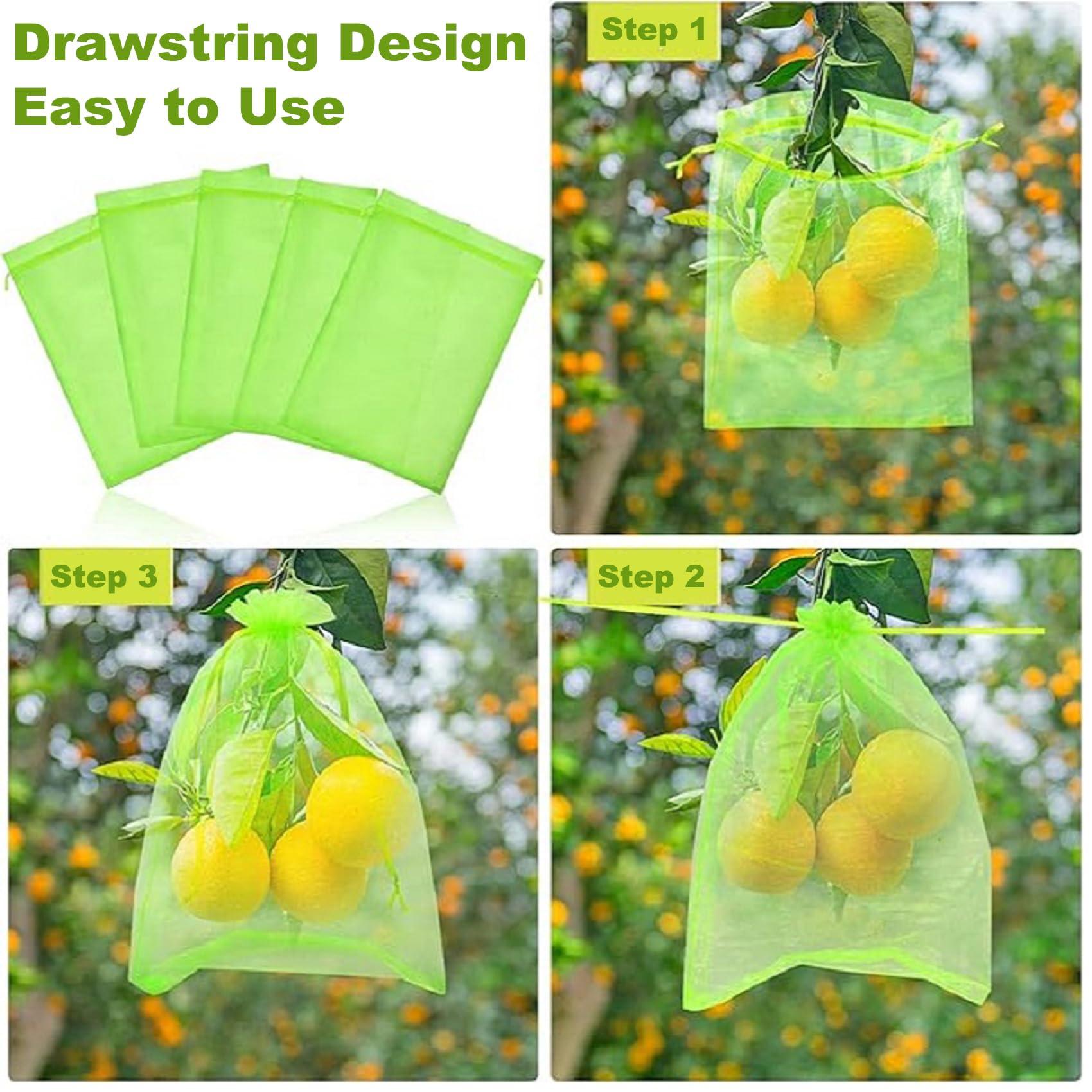 YINCORD 20 Pack Fruit Protection Bags, 6'' x 10'' (15cm x 25cm) Reusable Mesh Produce Bags for Garden, Breathable Drawstring Netting Covers for Vegetables, Apples, Peppers - Image 5