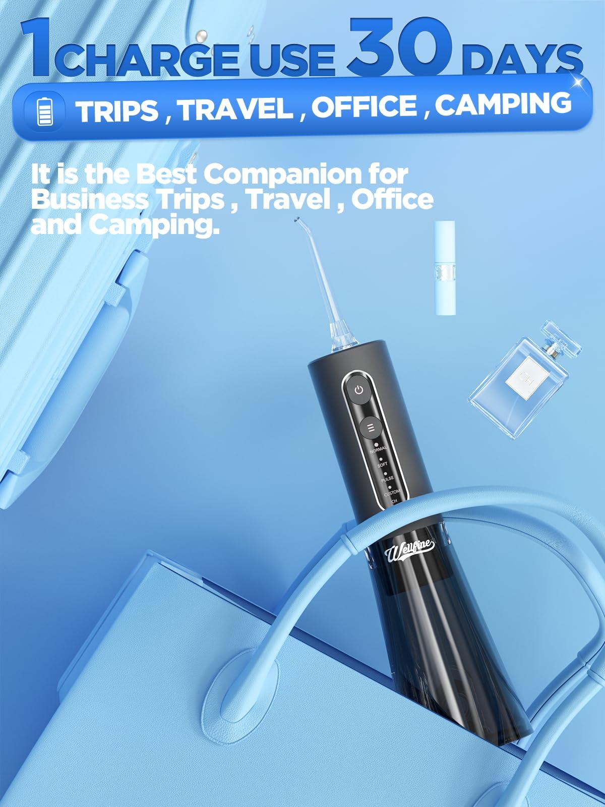Water Dental Flosser Teeth Pick: WELLFINE Portable Cordless 4 Modes Flossers Pic 300ML Rechargeable Floss Pik Powerful IPX7 Waterproof Oral Irrigator for Cleaning Gum Care Braces for Home Travel - Image 6
