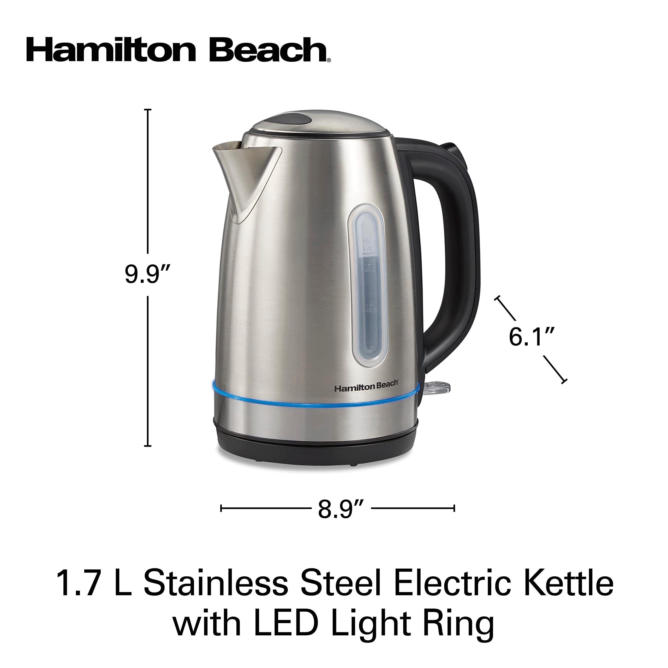 Hamilton Beach Electric Tea Kettle, Water Boiler & Heater, 1.7 Liter, Cordless Serving, 1500 Watts for Fast Boiling, Auto-Shutoff and Boil-Dry Protection, Stainless Steel with LED Light Ring (41037) - Image 3
