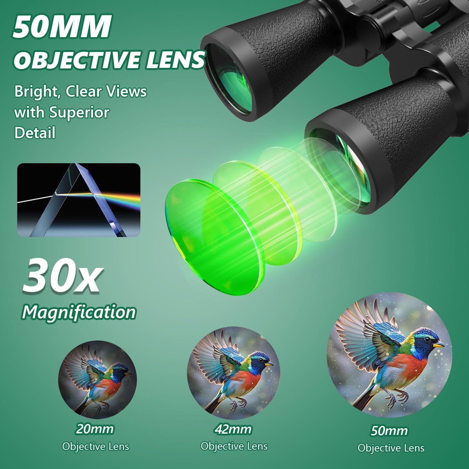 30x50 Binoculars for Adults, High-Powered Compact Professional Binoculars for Bird Watching, Hunting, Sports, Concerts, Travel, Cruise, and Outdoor, Waterproof with Case - Image 4