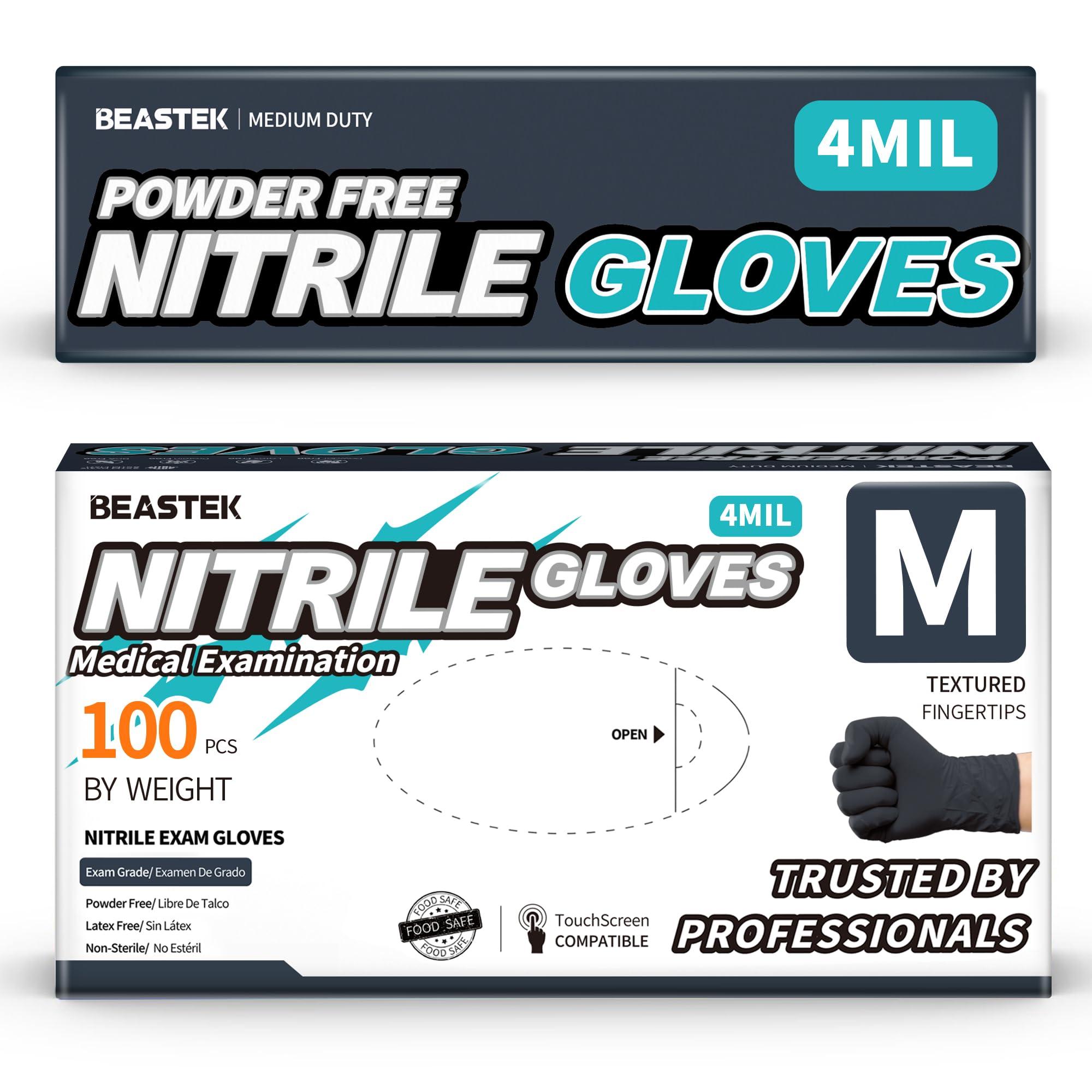 Beastek Nitrile Exam Gloves, 4.0 Mil, 100 Pcs Black Disposable Gloves Powder-Free Latex-Free for Medical, Cooking, Food-Safe