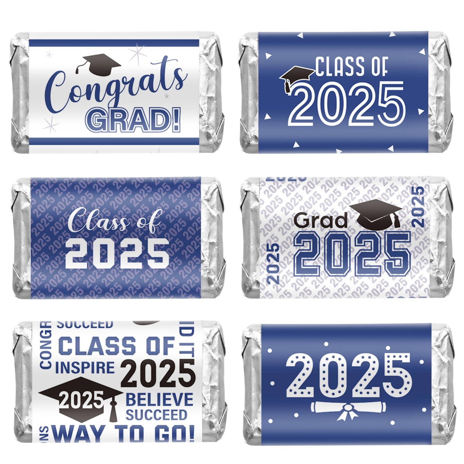 Outus 2025 Graduation Decoration Label Sticker Congrats Mini Candy Bar Wrapper Class of Party Supplies College High School Nursing Grad Celebration, Candy Not Included (Blue,90 Pcs)