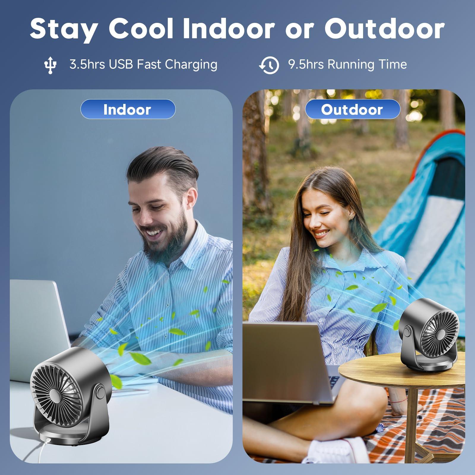 YOSHENMO Desk Fan, Turbo Table Fan for Bedroom, 100-Speed Digital Display, Low Noise, 105° Adjustable Tilt, 7.5-inch, Rechargeable Battery, Wall-Mouted Design for Home, Office, Travel Dark Black - Image 3