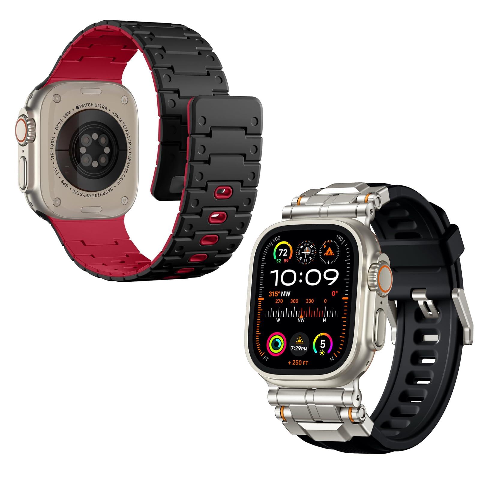 Bandletic Magnetic Watchband + Sport Rugged Strap Compatible with Apple Watch Ultra 2/Ultra Band 49mm - Waterproof Strap for for iWatch Series SE2/SE/10/9/8/7/6/5 46mm 45mm 44mm 42mm (Series 3/2/1)