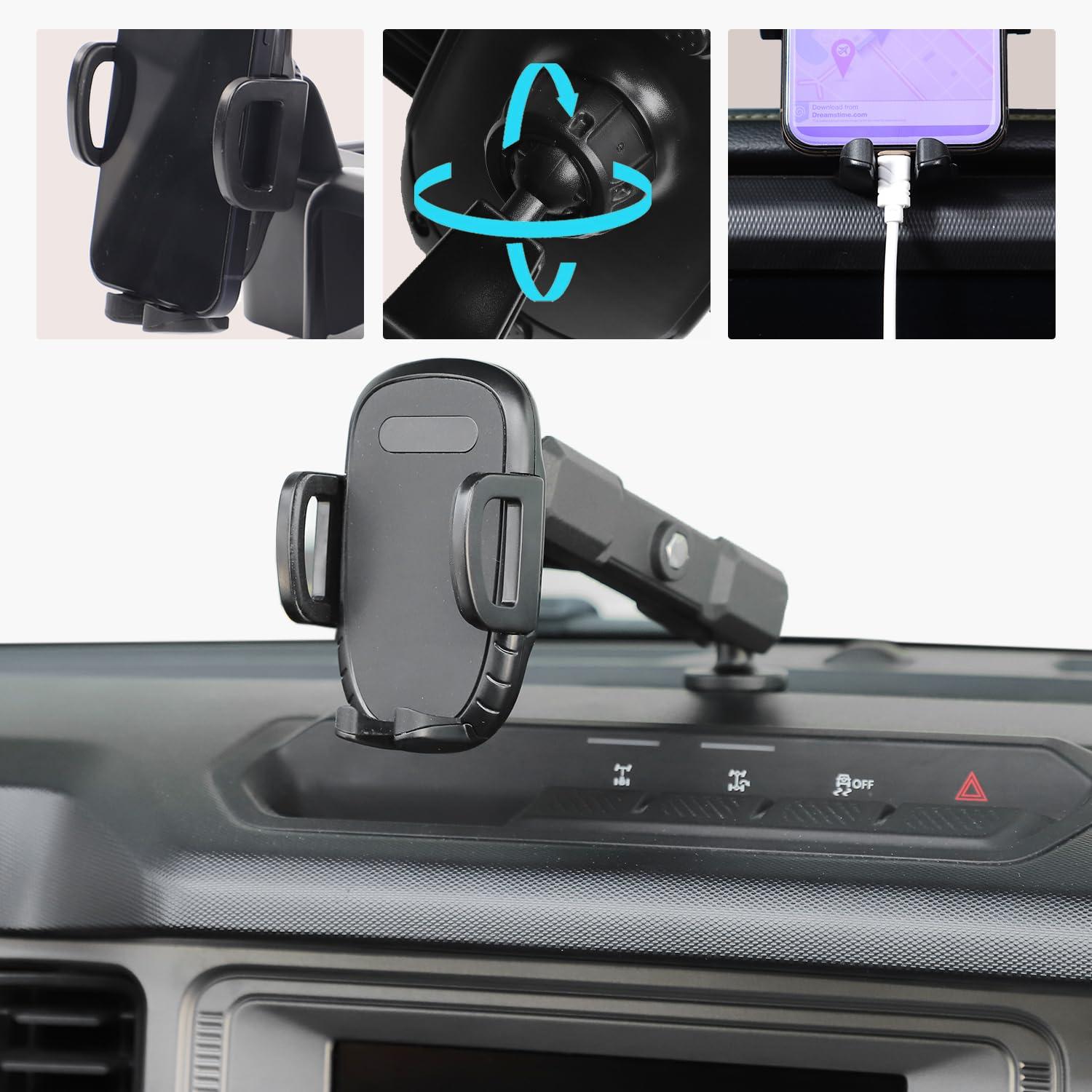Linskip Dashboard Universal Phone Mount & Smart Phone Holder for 2021-2025 Ford Bronco Raptor & Bronco Accessories 2/4 Door, Rotates Vertical and Horizontal, One-Hand Operation, Interior Accessories - Image 5