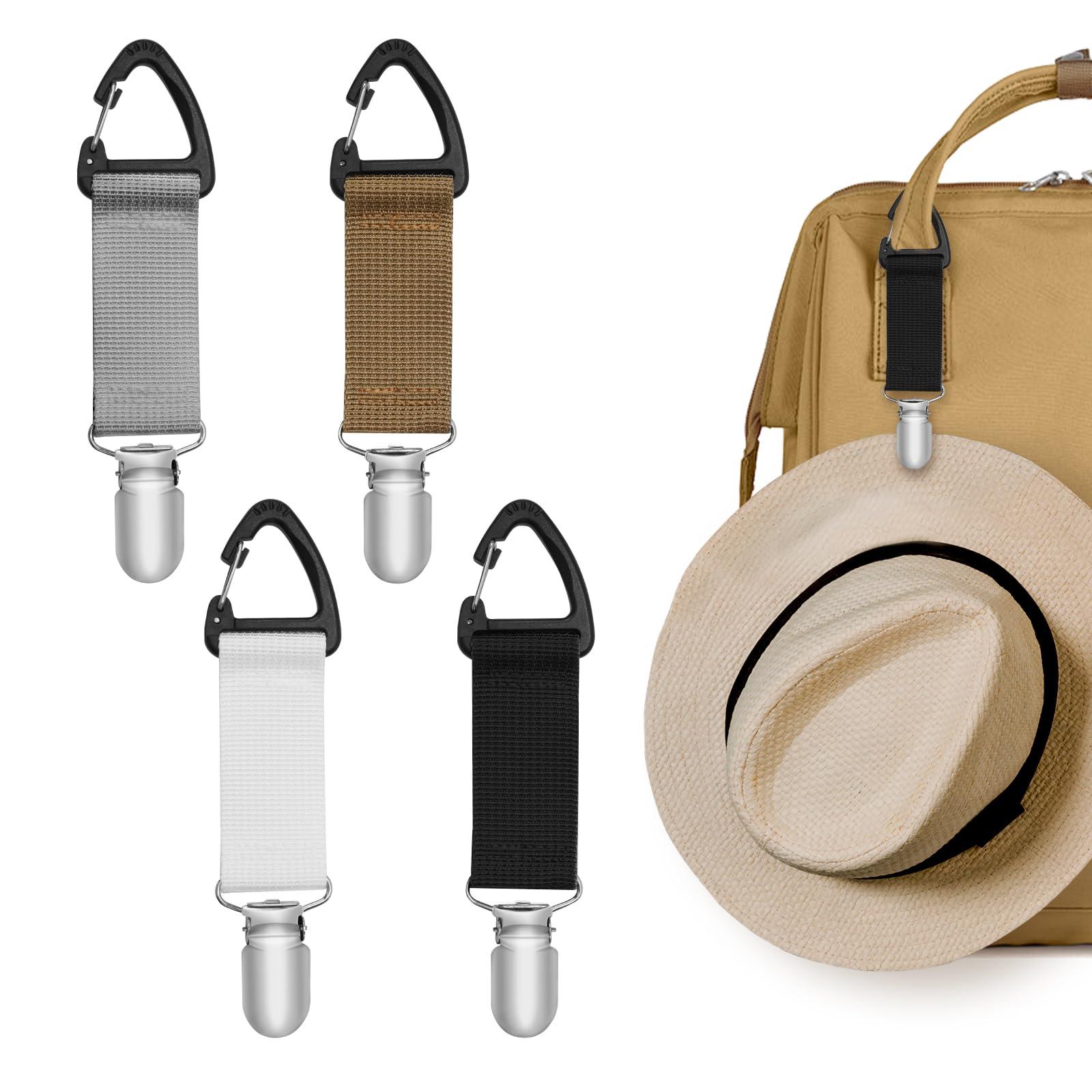 Rimoev 4Pcs Travel Hat Clip, Elastic Hat Clip for Travel, Hat Holder for Bags Luggage Backpack for Travel Handbag, Totes, Backpacks, Luggage Hat Companion Outdoor Travel Accessory