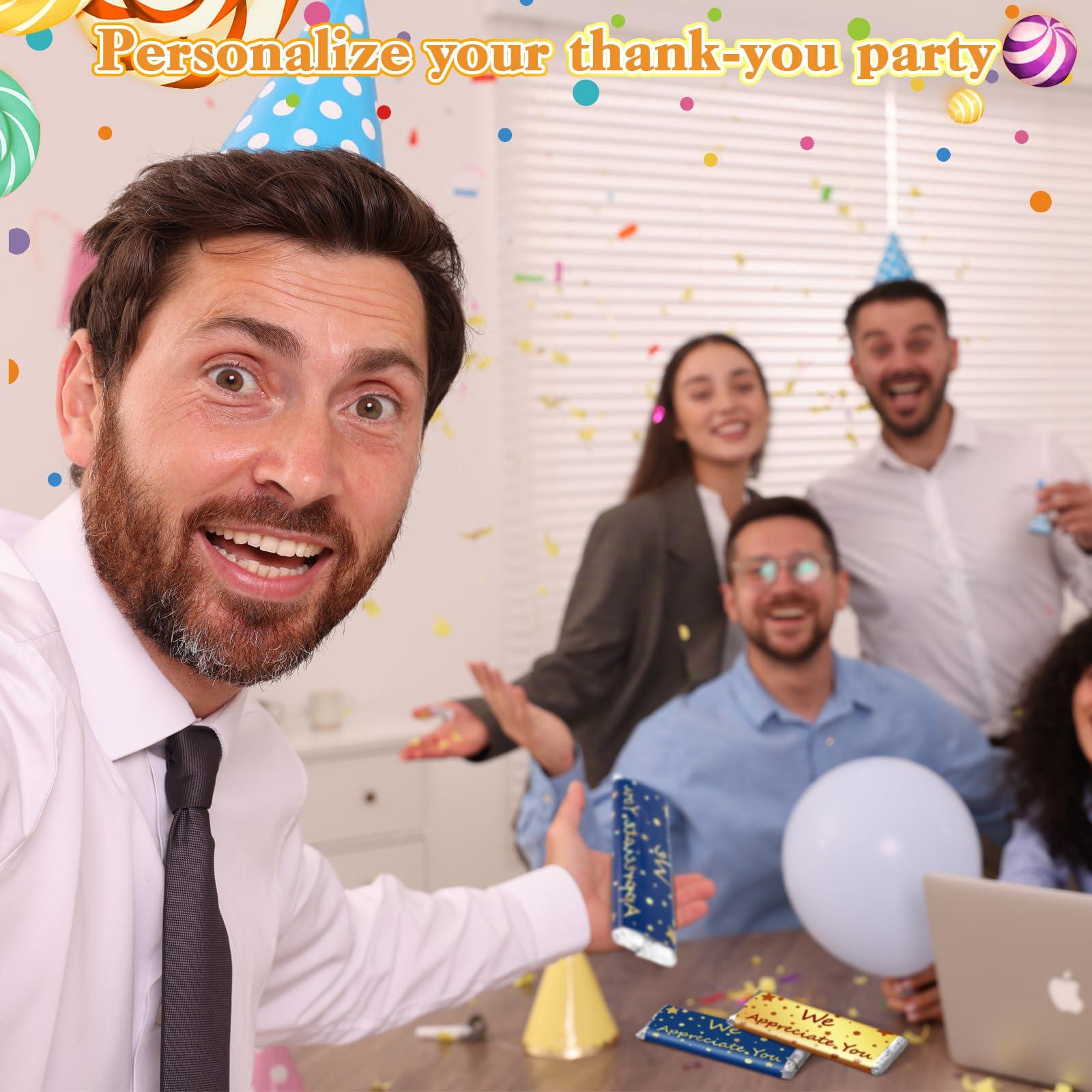Moinchore 100 Pcs Thank You Candy Bar Wrappers CNA Appreciation Week Gifts We Appreciate Chocolate Bar Wrappers Blue Gold DIY Employee Appreciation Gifts in Bulk Dots Stars for Thank You Favors - Image 5