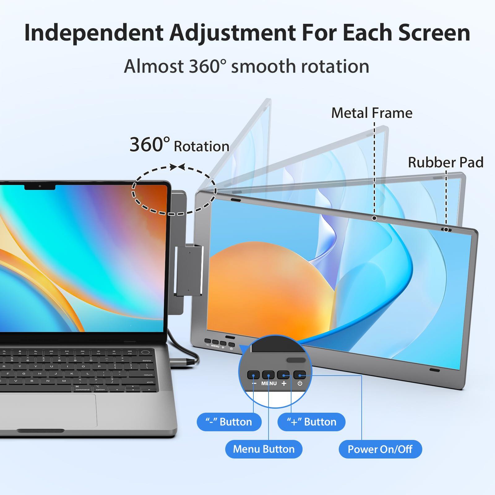 KYY Triple Laptop Screen Extender, 14" 1080P FHD IPS Dual Portable Extended Monitor, USB C Travel for 12-16'' Laptop, 210°Rotation & Kickstand, Plug and Play, X90 (Windows Only) - Image 5