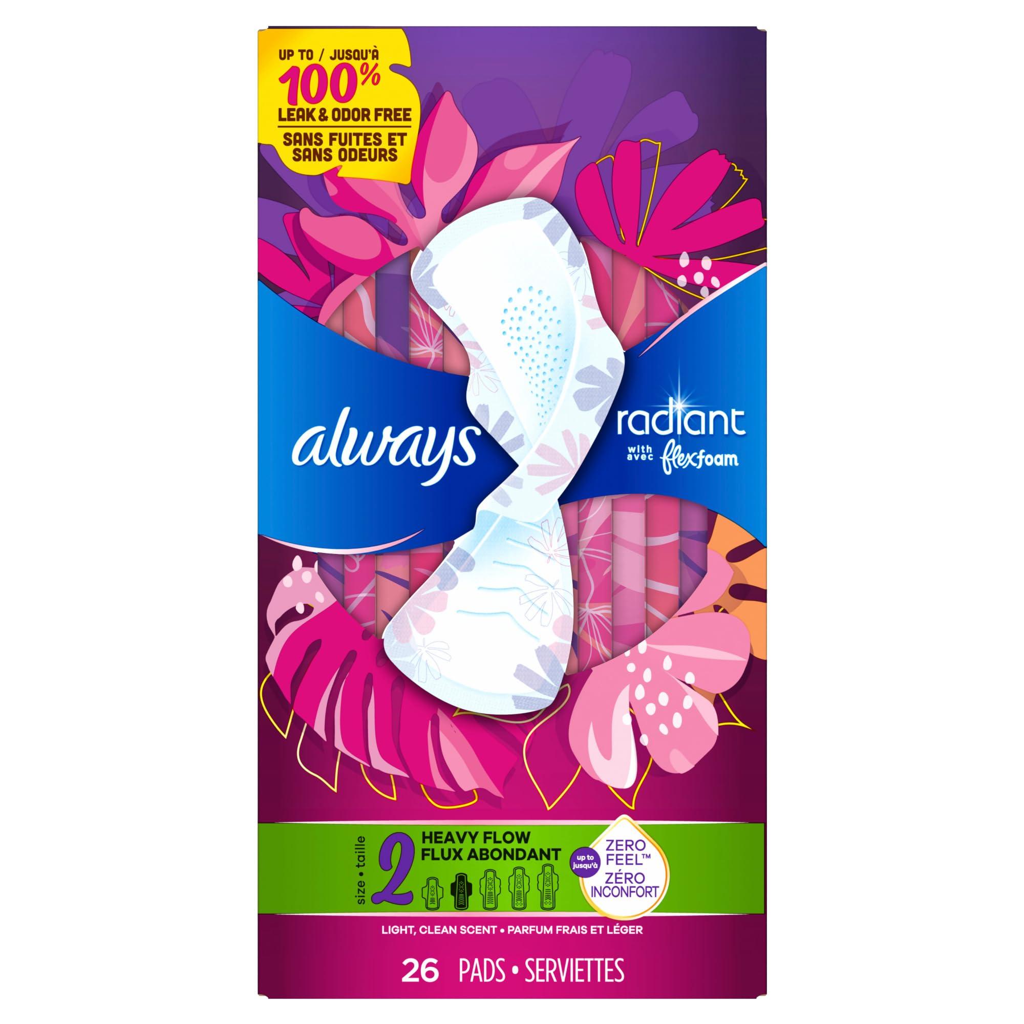 Always Radiant Feminine Pads for Women, Flexfoam Pads with Wings, Size 2, Heavy Absorbency, Lightly Scented, 26 Count x 3 Packs (78 Count total) (Packaging May Vary) - Image 10