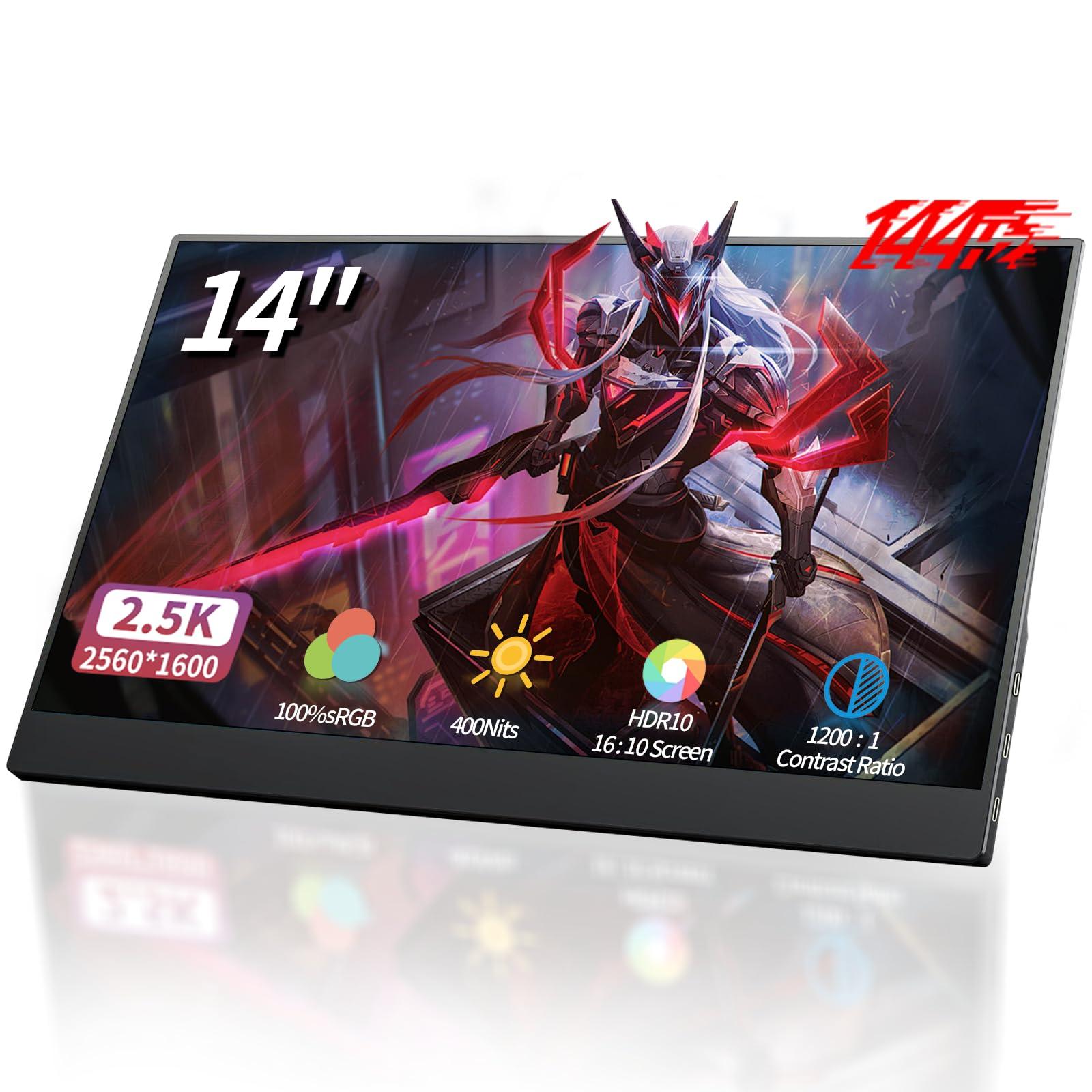StarXnDa Portable-Monitor-14inch, 2560 * 1600p 2.5K Portable Gaming Monitor 144Hz Ultra-Slim 400Nits 100% sRGB HDR Portable Laptop Monitor with USB Type C HDMI Port Dual-Speakers