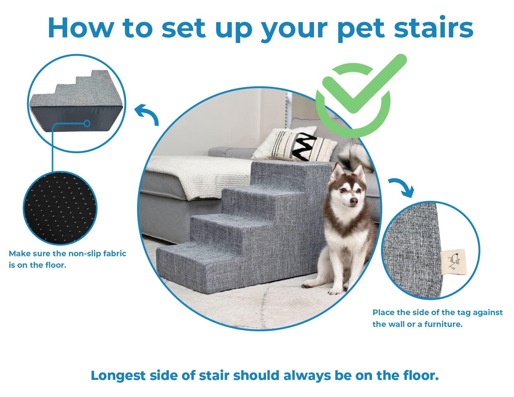 Best Pet Supplies Dog Stairs & Steps - Foam Steps for Small Dogs & Cats, Non-Slip Indoor Balanced Pet Step Support, Dog Ramp, No Assembly, Paw Print on Black, 4-Step (18-inch Height). - Image 5