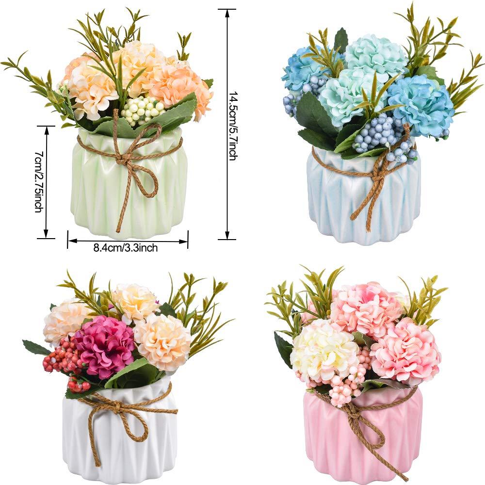 XONOR Artificial Flower Plants – Mini Fake Hydrangea Flowers in Pot for Home Decor Party Wedding Office Patio Table Desk Decoration, Set of 4, 3.3''(D) x 5.5''(H) - Image 3