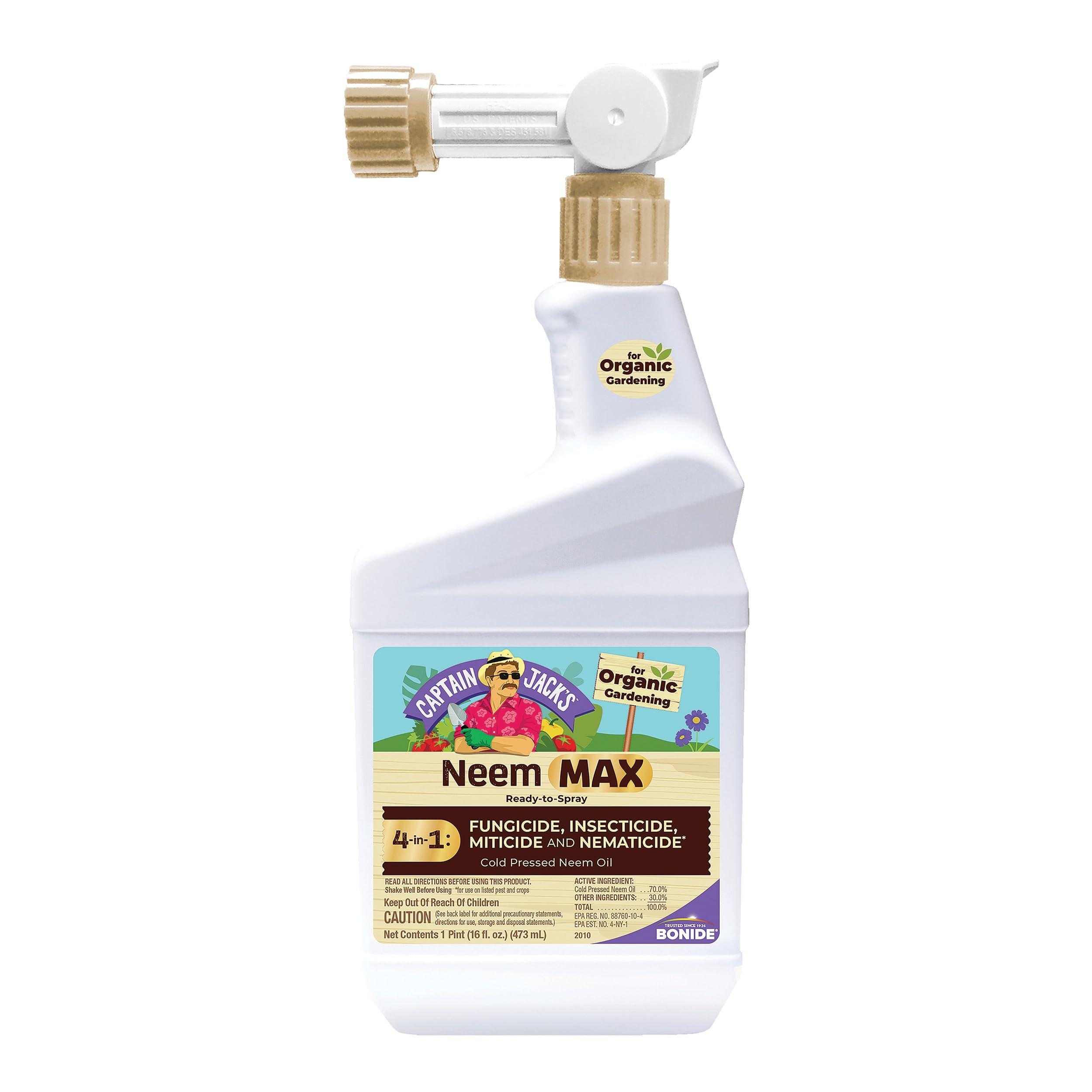 Bonide Captain Jack's Neem Max, 16 oz Ready-to-Spray Cold Pressed Neem Oil, Multi-Purpose Insecticide, Fungicide, Miticide and Nematicide for Organic Gardening