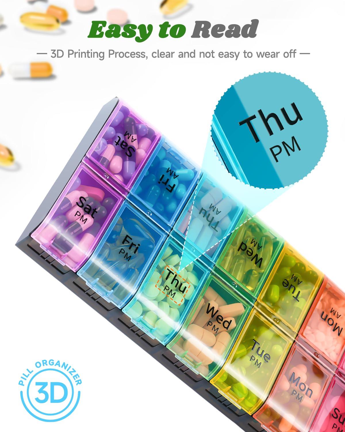 Extra Large Pill Organizer 2 Times a Day, Weekly XL AM PM Pill Case, 7 Day Pill Box Twice a Day, Oversized Daily Medicine Organizer for Vitamins, Big Pill Container, Medication Dispenser (Rainbow) - Image 4