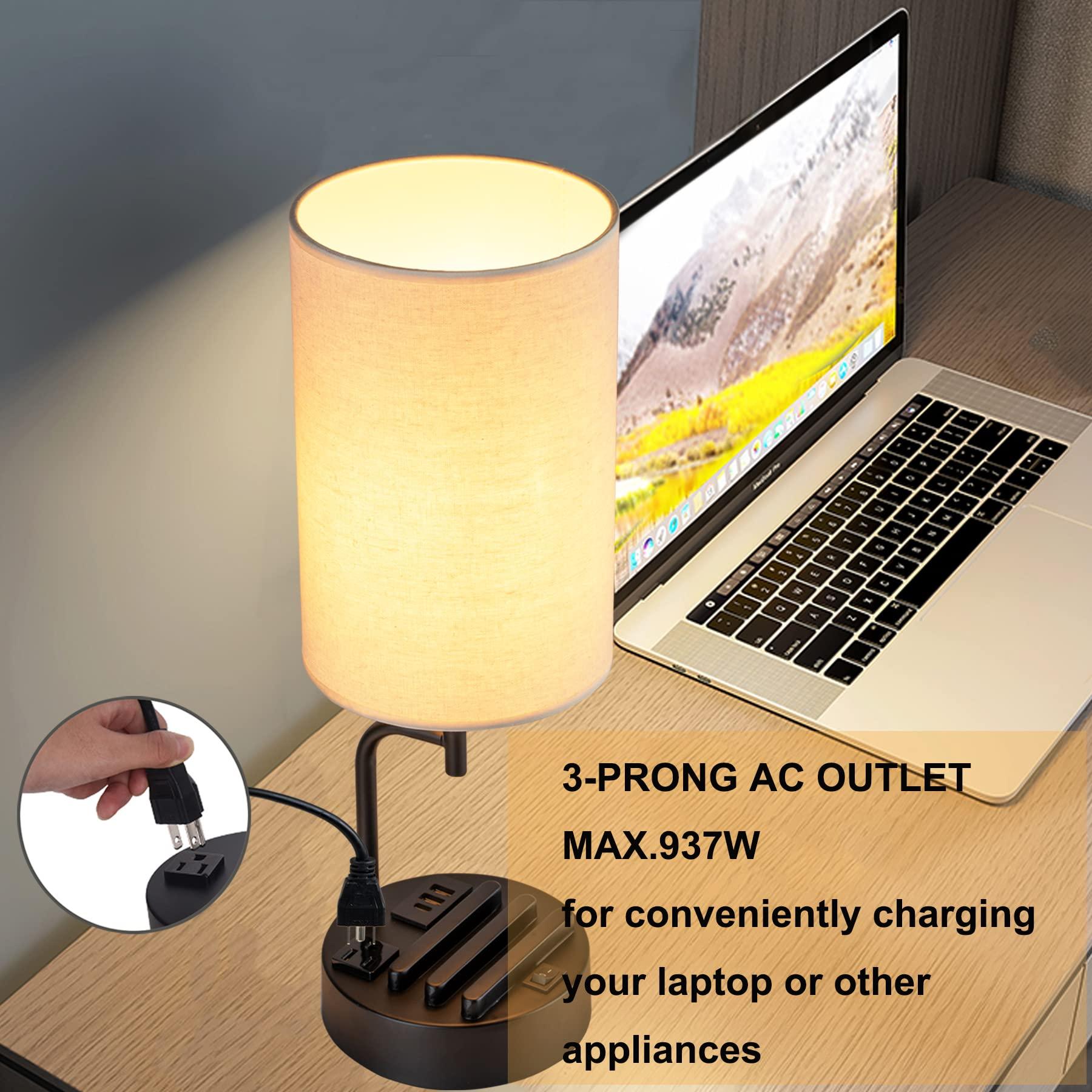 Dreamholder Table Lamp with 3 USB Charging Ports, Modern Desk Lamp with AC Outlet and Phone Stands, Perfect Bedside Lamp for Bedroom, Living Room, Office (Pack of 2), Cream - Image 3