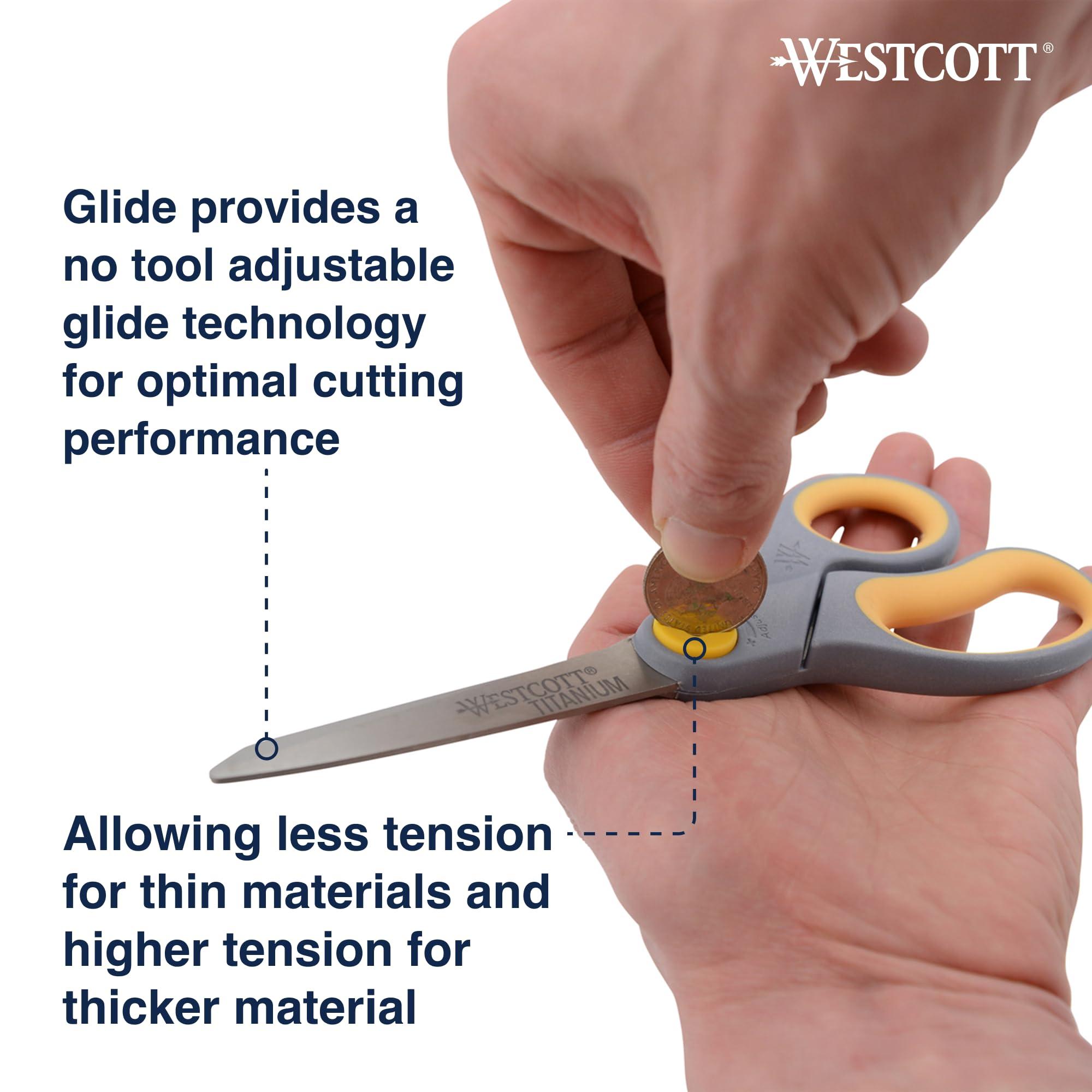 Westcott 8-Inch Titanium-Bonded Scissors with Adjustable Glide Feature for Office and Home - Gray/Yellow, 2-Pack - Image 4