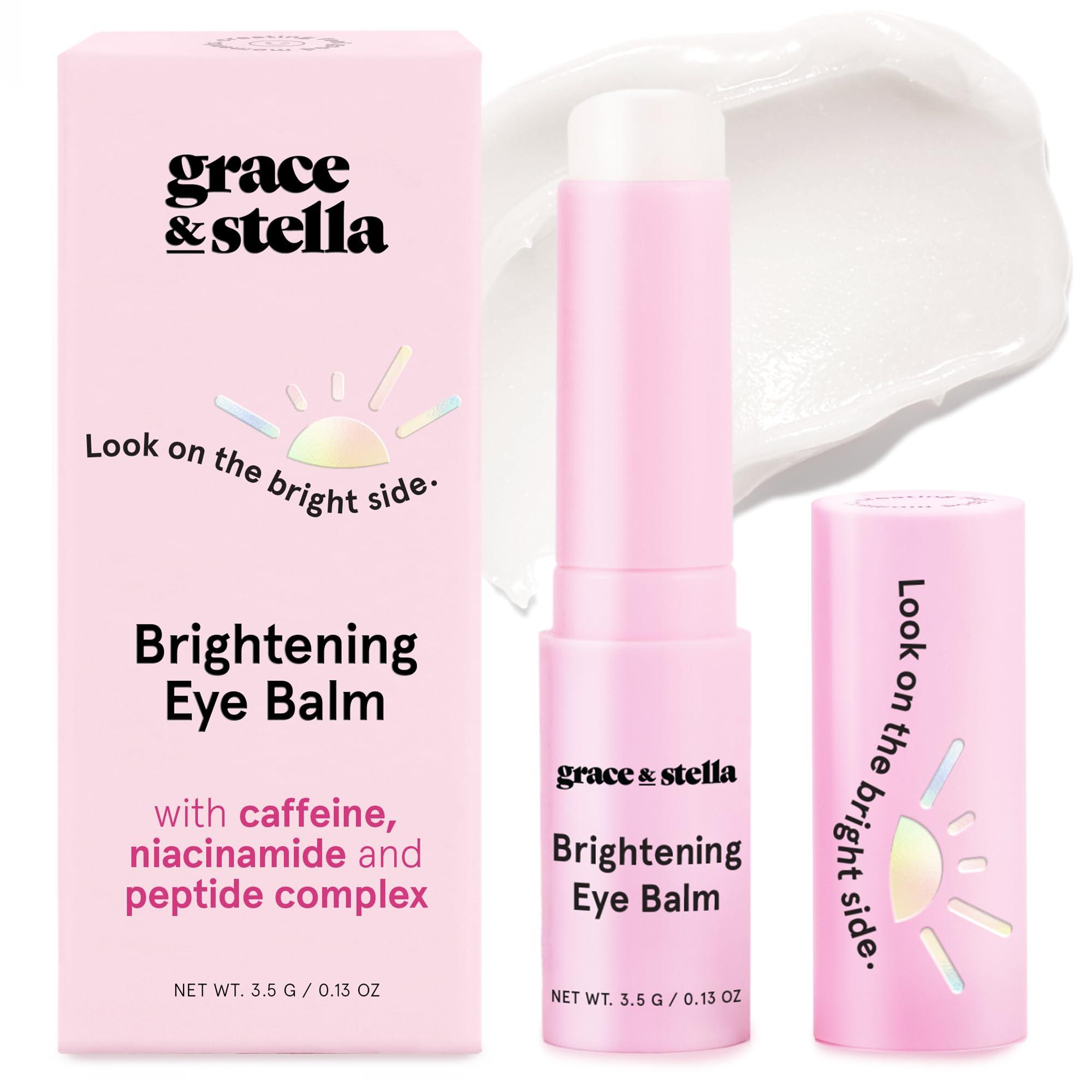 grace & stella Under Eye Brightener Balm Stick - Travel Essentials - Caffeine Eye Cream for Dark Circles, Puffiness, Wrinkles - Vegan Moisturizer Stick with Niacinamide, Hyaluronic Acid (0.13oz/3.5g)