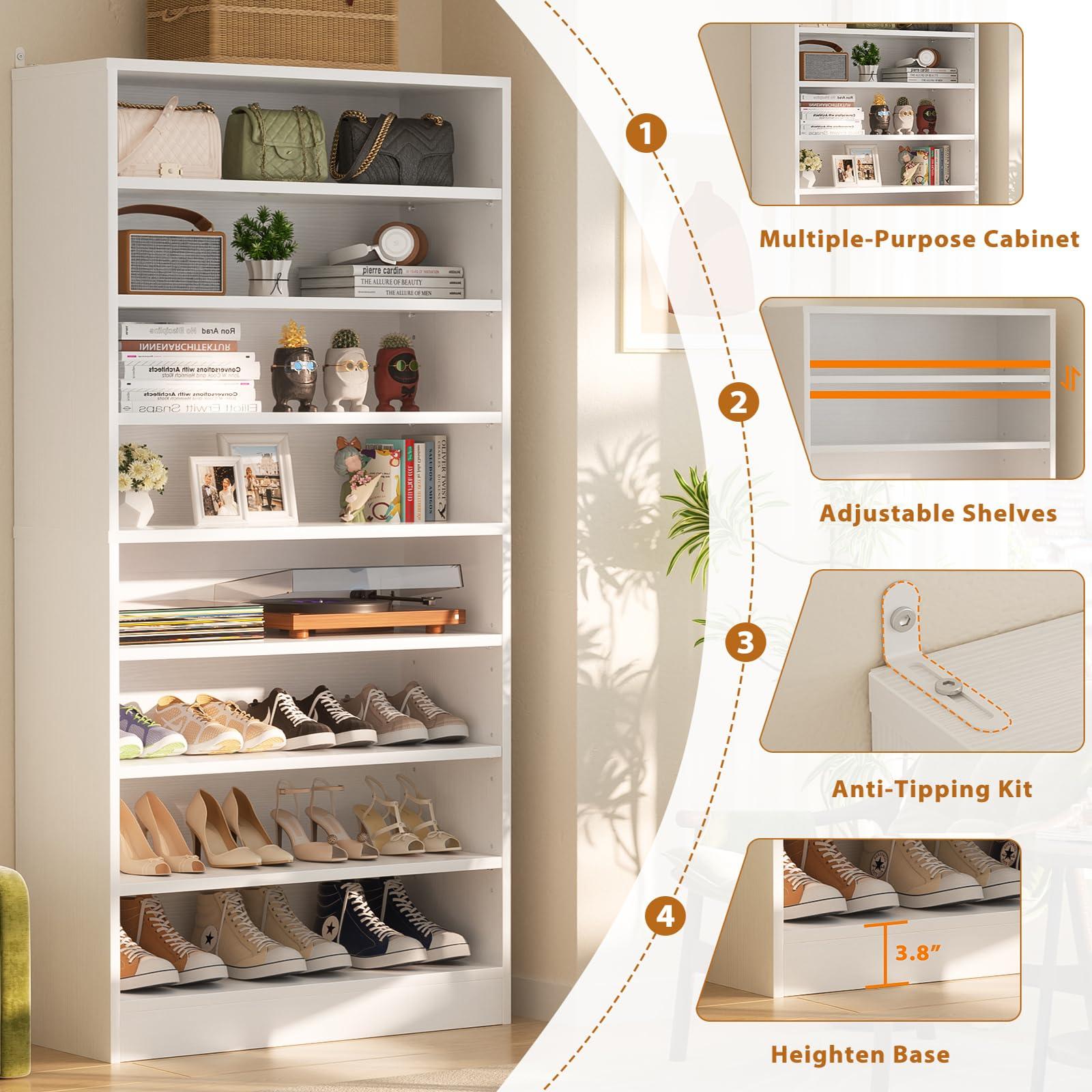 Homieasy Tall Shoe Cabinet, 9-Tier Shoe Storage Cabinet with Adjustable Shelves, Freestanding Wood Shoe Rack Organizer Cabinet for Closet, Entryway, Holds 40-45 Pairs, White - Image 7