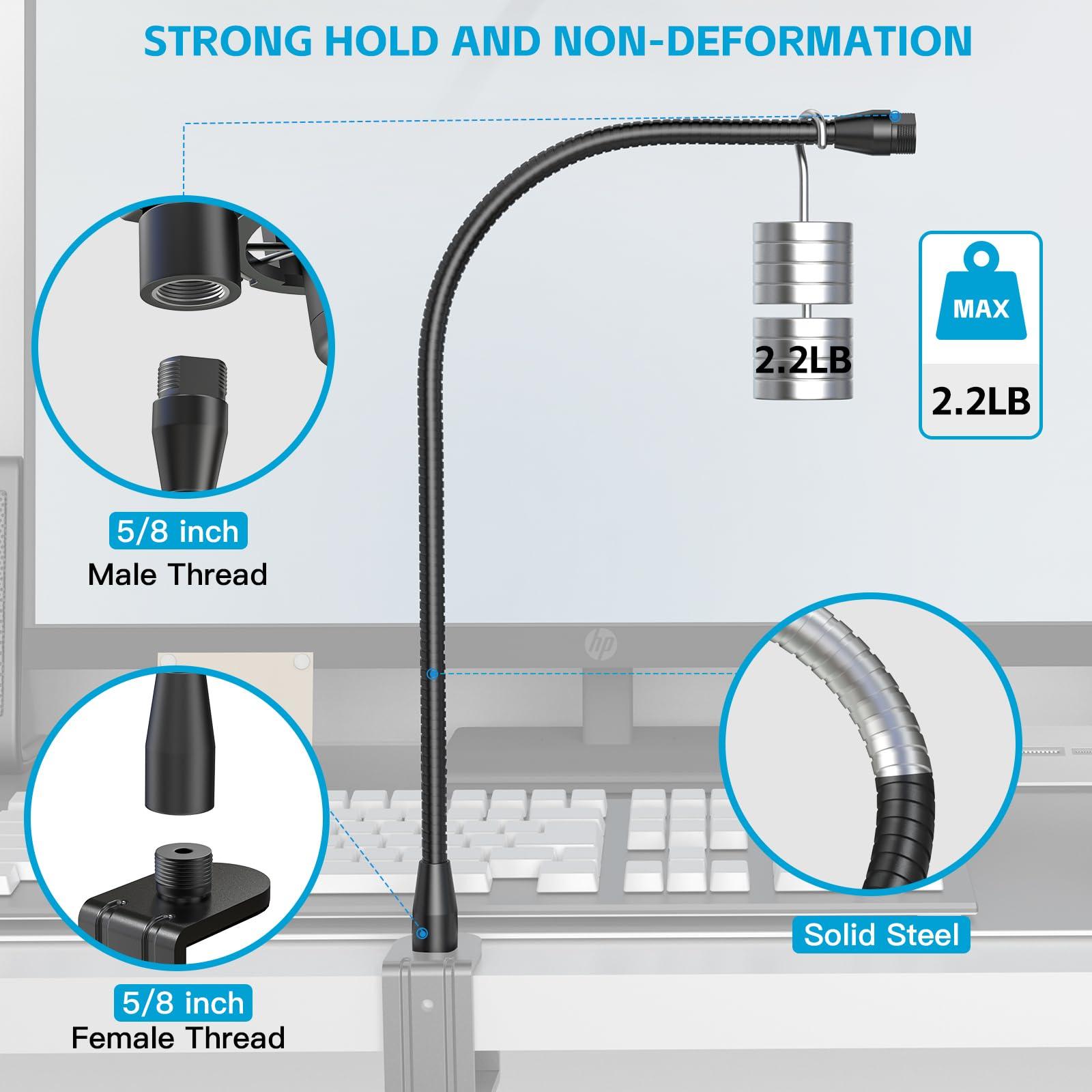 ZealSound Upgraded Metal Hose Arm, 19 inch Flexible Gooseneck Stand, Heavy Duty Extension for Microphone, Mic Floor Stand, Phone Holder, Makeup Mirror, 5/8" Thread - Image 5