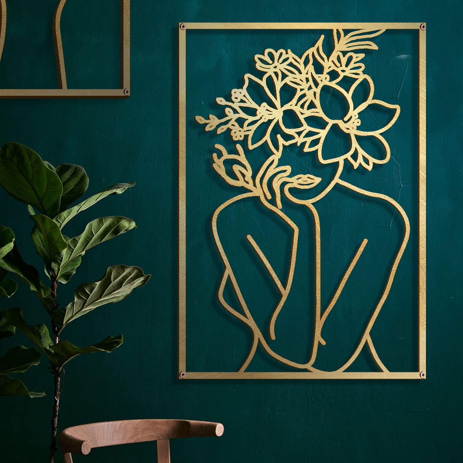 Glamativity 4 Pack Gold Wall Art Décor, Minimalist Décor Single Line Art Wall Décor, Real Metal Wall Art, Woman's Body Shape Abstract Wall Art (Gold Classic Style, M Size 17 x 11.8'') - Image 3