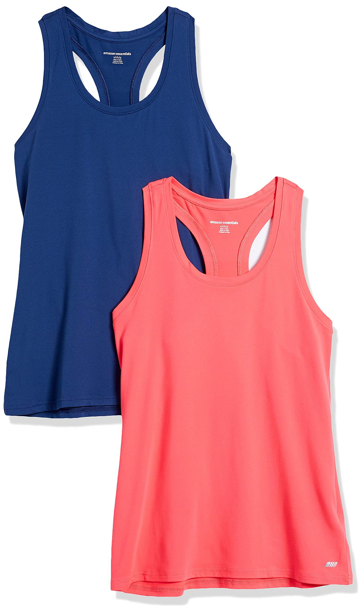 Amazon Essentials Women's Active Quick Dry Tech Stretch Racerback Tank Top (Available in Plus Size), Multipacks