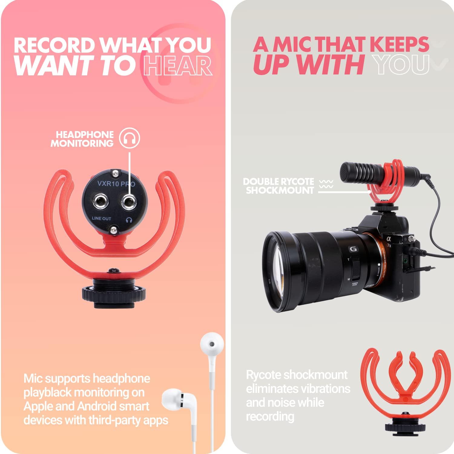 Movo VXR10-PRO External Video Microphone for Camera with Rycote Lyre Shock Mount - Compact Shotgun Mic and Accessories Compatible with Smartphones and DSLR Cameras - Battery-Free DSLR Microphone - Image 5