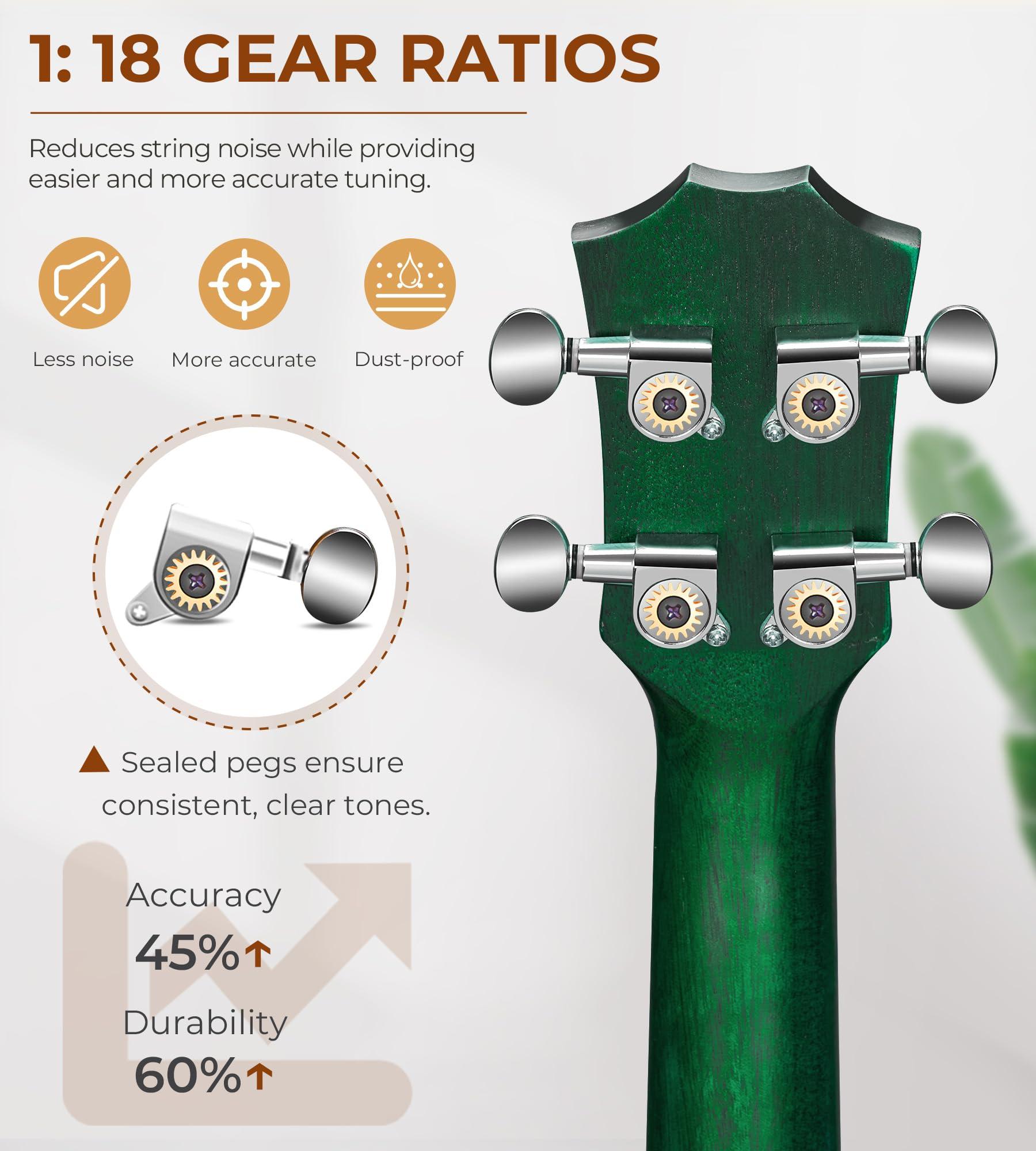 Vangoa Concert Ukulele Professional 23 Inch Mahogany Ukelele for Adults Beginners Students Kids, Ukele Bundle Hawaiian Wood Uke, Four String Uke Starter Kit, Green - Image 3