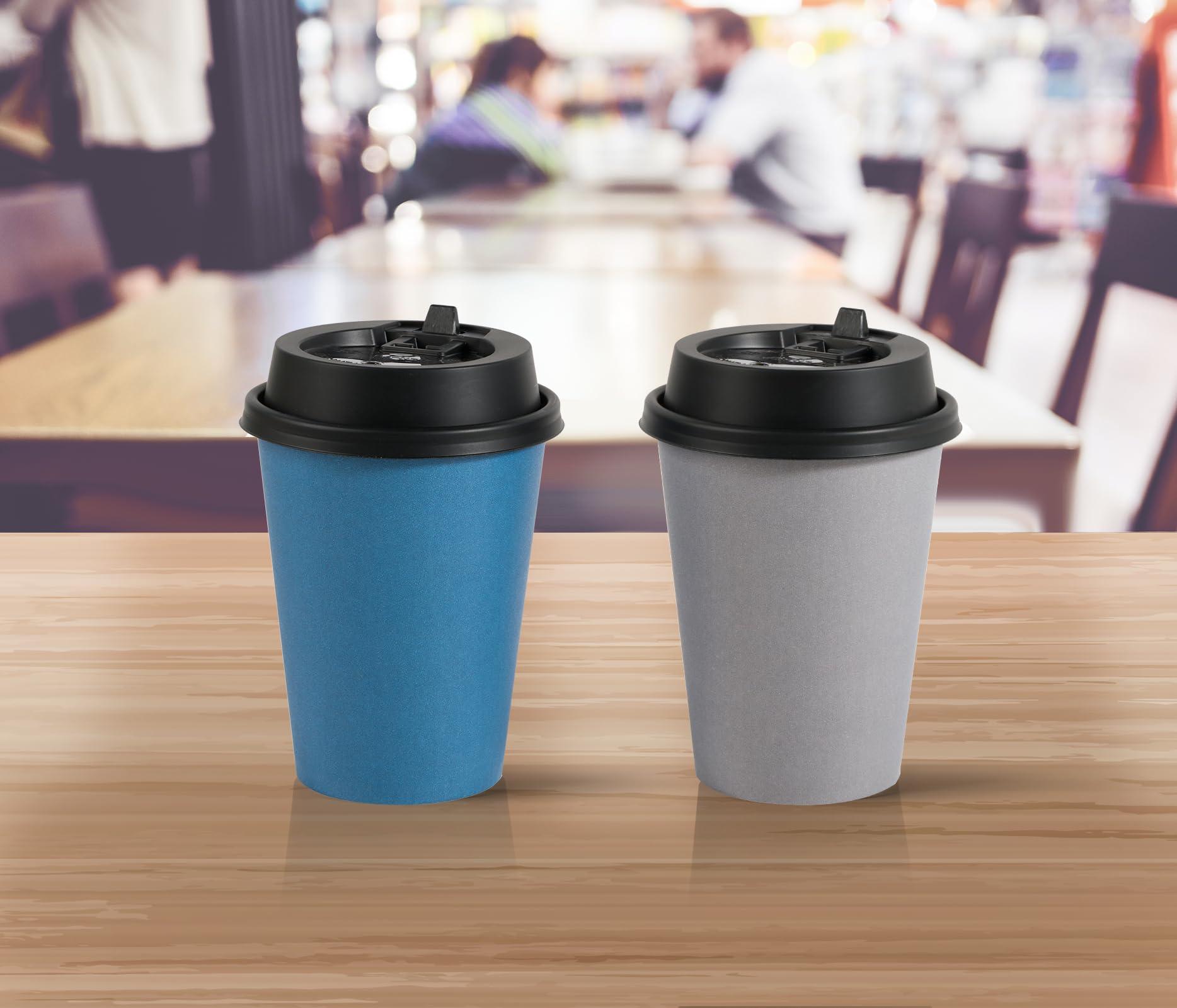LITOPAK 100 Pack 12 oz Disposable Paper Coffee Cups with Lids for Coffee, Water, Juice, or Tea, Blue and Gray Hot Paper Cups for Home, Restaurant, Store, and Cafe - Image 8
