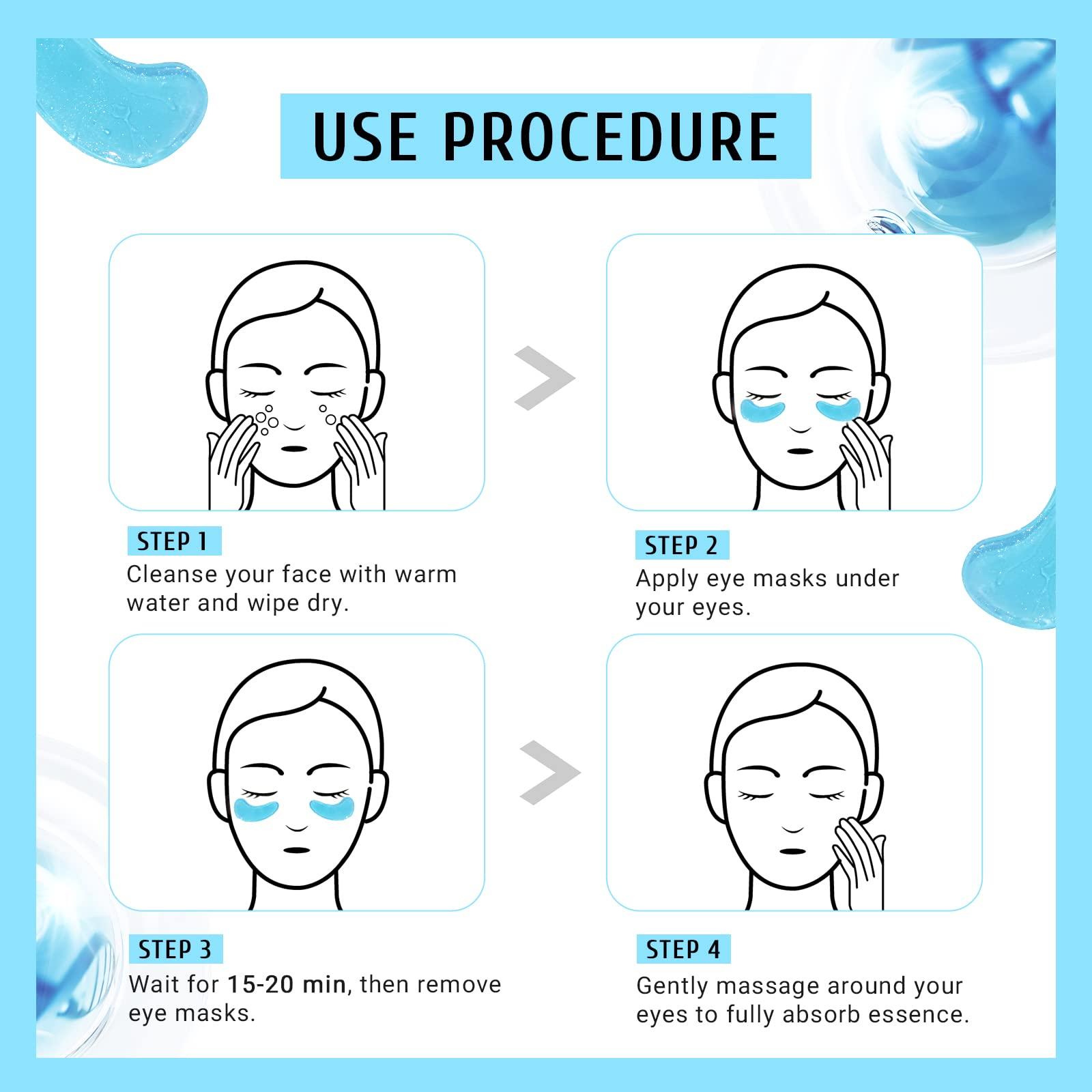 PEAUAMIE Under Eye Patchs Hyaluronic Acid Eye Mask for Dark Circles and Puffiness Wrinkle Eye Bags 30 Pairs - Image 6