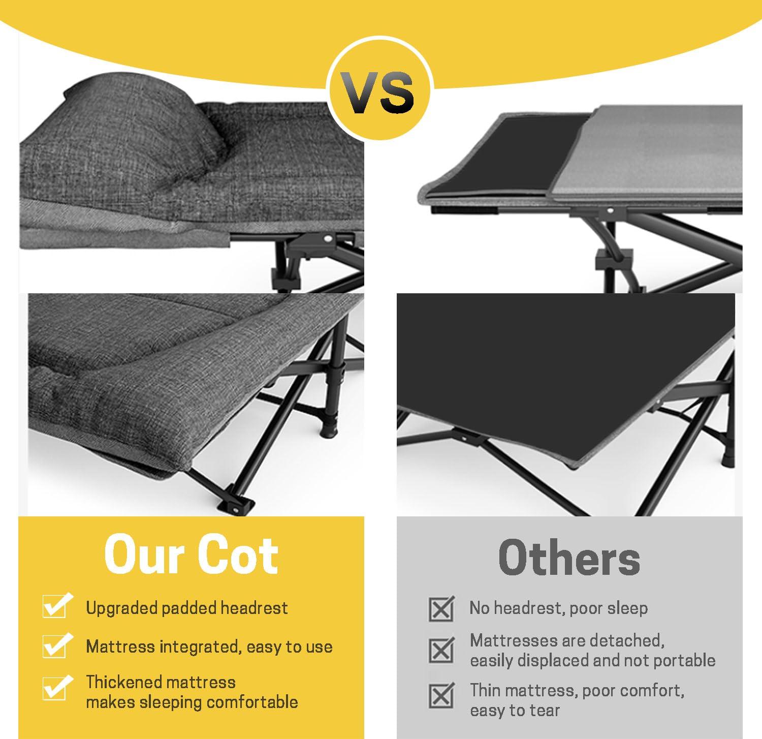 ATORPOK Camping Cot for Adults with Cushion and Pillow, Portable Folding Bed for Sleeping, Lightweight Tent cot with Carry Bag Supports 450 lbs (Grey) - Image 4