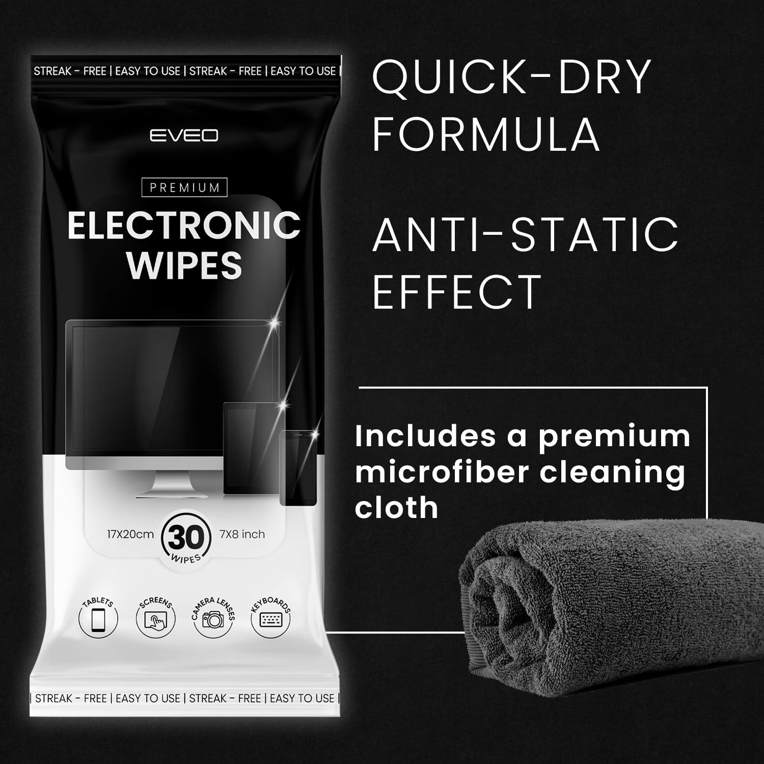 EVEO Electronic Wipes Screen Cleaner-TV Screen Cleaner Wipes, Computer Screen Cleaner, Laptop Screen Cleaner, ipad & Monitor Cleaner, TV Cleaner Screen Cleaning Wipes - [90 Wipes + Microfiber Cloth ] - Image 5