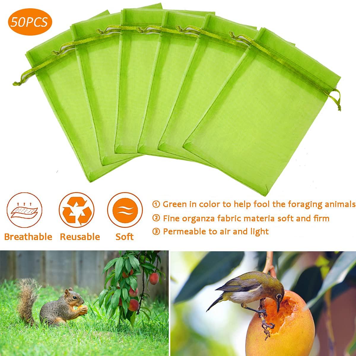 Miuezuth 50PCS Fruit Protection Bags,7x5'' Green Netting Bags for Fruit Trees, Garden Fruit Cover Mesh Bags with Drawstring for Plant Fruit Flower and Vegetables - Image 5