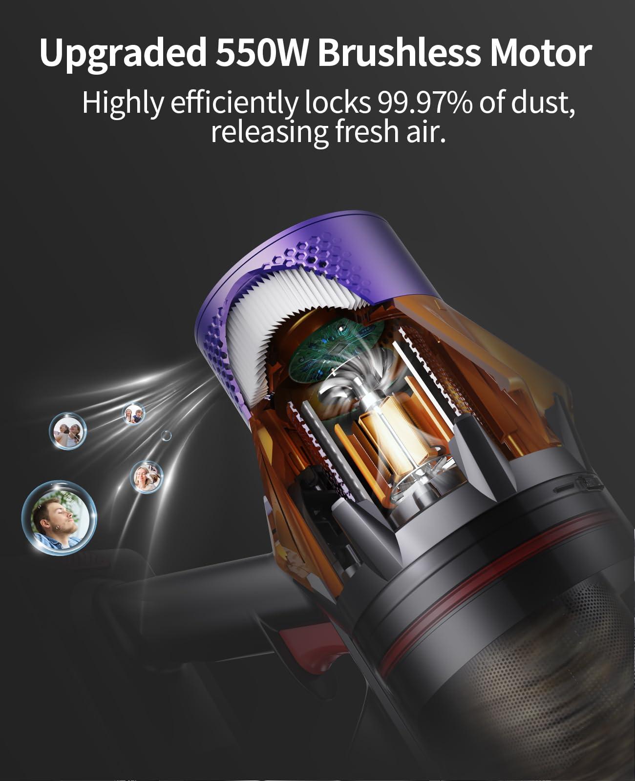 Cordless Vacuum Cleaner, 550W 45KPA 60Mins Cordless Stick Vacuum Cleaner With Touch Screen, Self-Standing,Wall Mount Charging, Handheld Vacuum Cleaners for Home/Pet Hair/Carpets/Hard Floors(X7A) - Image 6