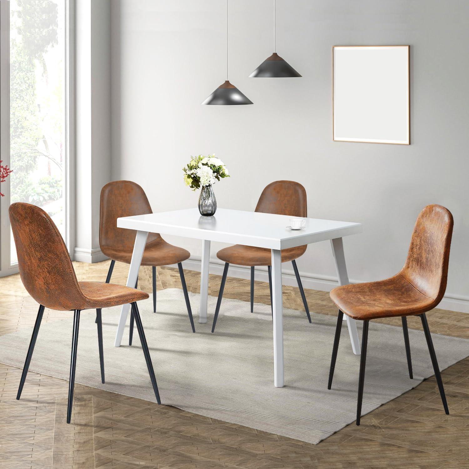 FurnitureR Dining Chairs Set of 4, Fabric Suede Dining Room Side Seating, Kitchen Chairs with Metal Legs for Living Room,Dark Brown - Image 2