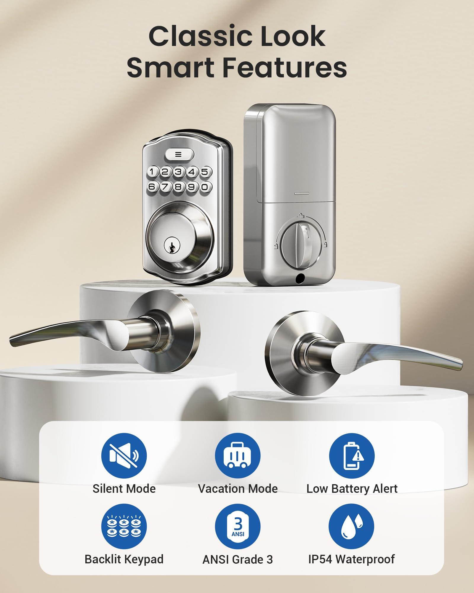 Veise Keyless Entry Door Lock with 2 Lever Handles - Electronic Keypad Deadbolt, Easy Installation Digital Smart Front Door Lock Set, Satin Nickel - Image 4