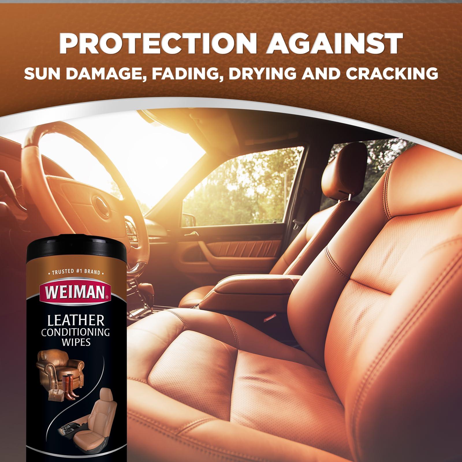 Weiman Leather Cleaner Wipes - Clean Condition UV Protection Help Prevent Cracking or Fading of Furniture, Car Interior, Couch, and Shoes, 2 Pack with Microfiber Cloth - Image 5