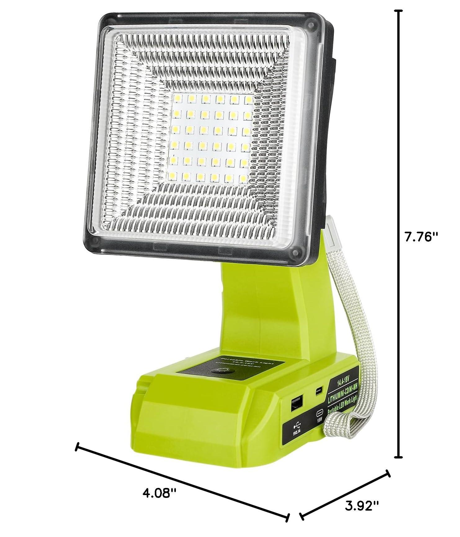 Adisipsoarin Cordless LED Work Light for Ryobi 18V Battery, 25W LED Floodlight with USB-A&USB-C 2.1A Fast Charging Ports for Jobsite, Car Repairing, Camping, Emergency - Image 2
