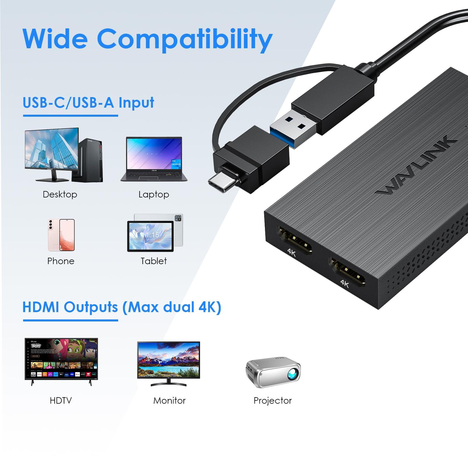 WAVLINK USB 3.0 or USB C to Dual HDMI Splitter - Extended Display for Dual Monitors, DisplayLink Adapter - 4K 60Hz for Apple Mac M1/M2/M3 or Windows 10/11, USB A/C to HDMI 4K Output - Image 5