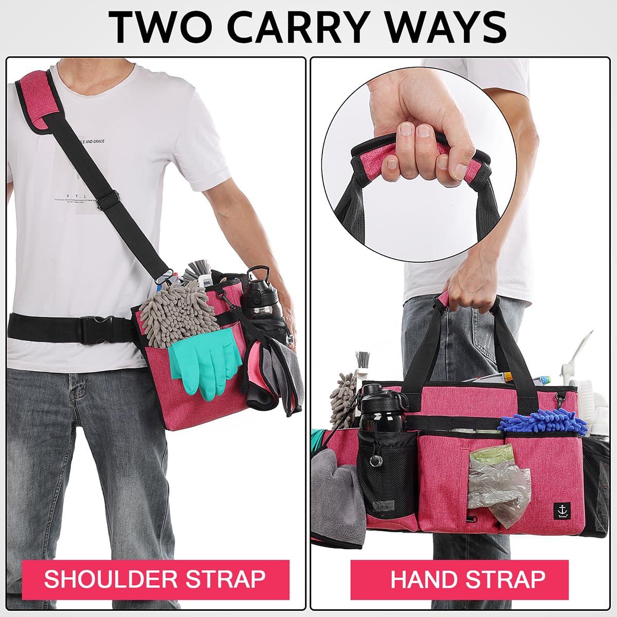 Timoxi Large Cleaning Caddy Bag Built-in Sturdy Support Board, Cleaning Organizer with Detachable Divider, Cleaning Supply Tote with Adjustable Shoulder Strap&Waist belt for Cleaners & Housekeeper - Image 5