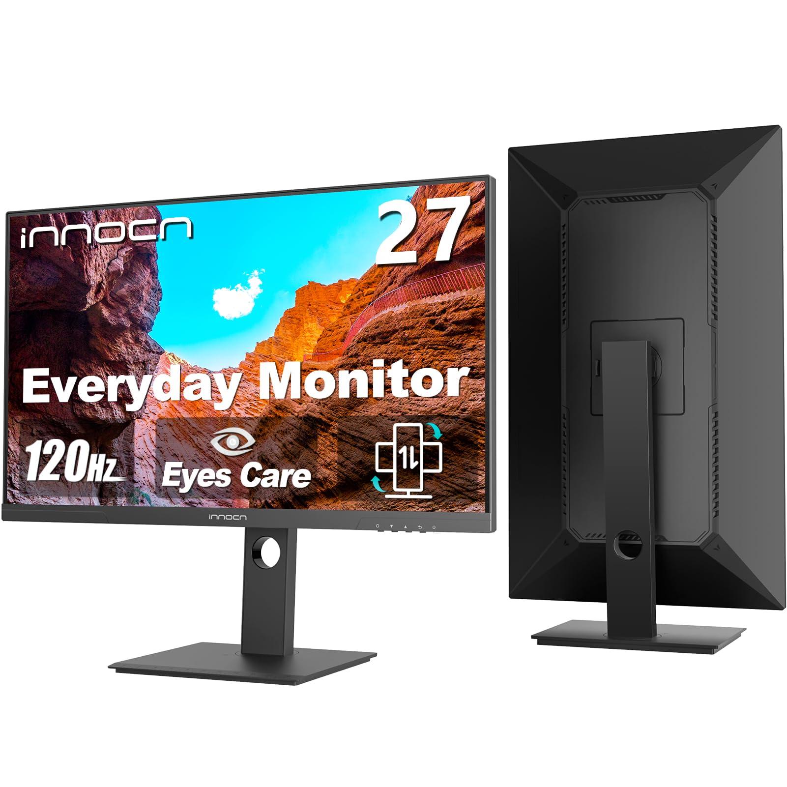 INNOCN 27" Monitor 120Hz FHD 1920 x 1080p IPS PC Computer Desktop Gaming Display Built-in Speaker, Eyes Care, Height/Pivot Adjustable, HDMI, VGA, VESA Mountable - Black, 27D1FR