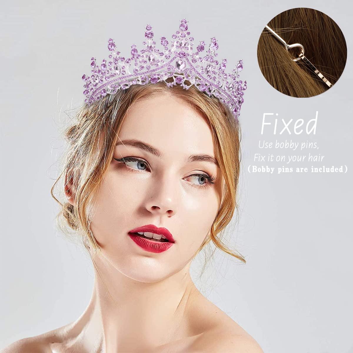 TOBATOBA Tiaras for Women, Purple Crystal Tiara Crowns for Women, Wedding Tiara for Bride Queen Crown, Royal Princess Quinceanera Headpieces for Birthday Prom Pageant Halloween Cosplay Accessories - Image 6