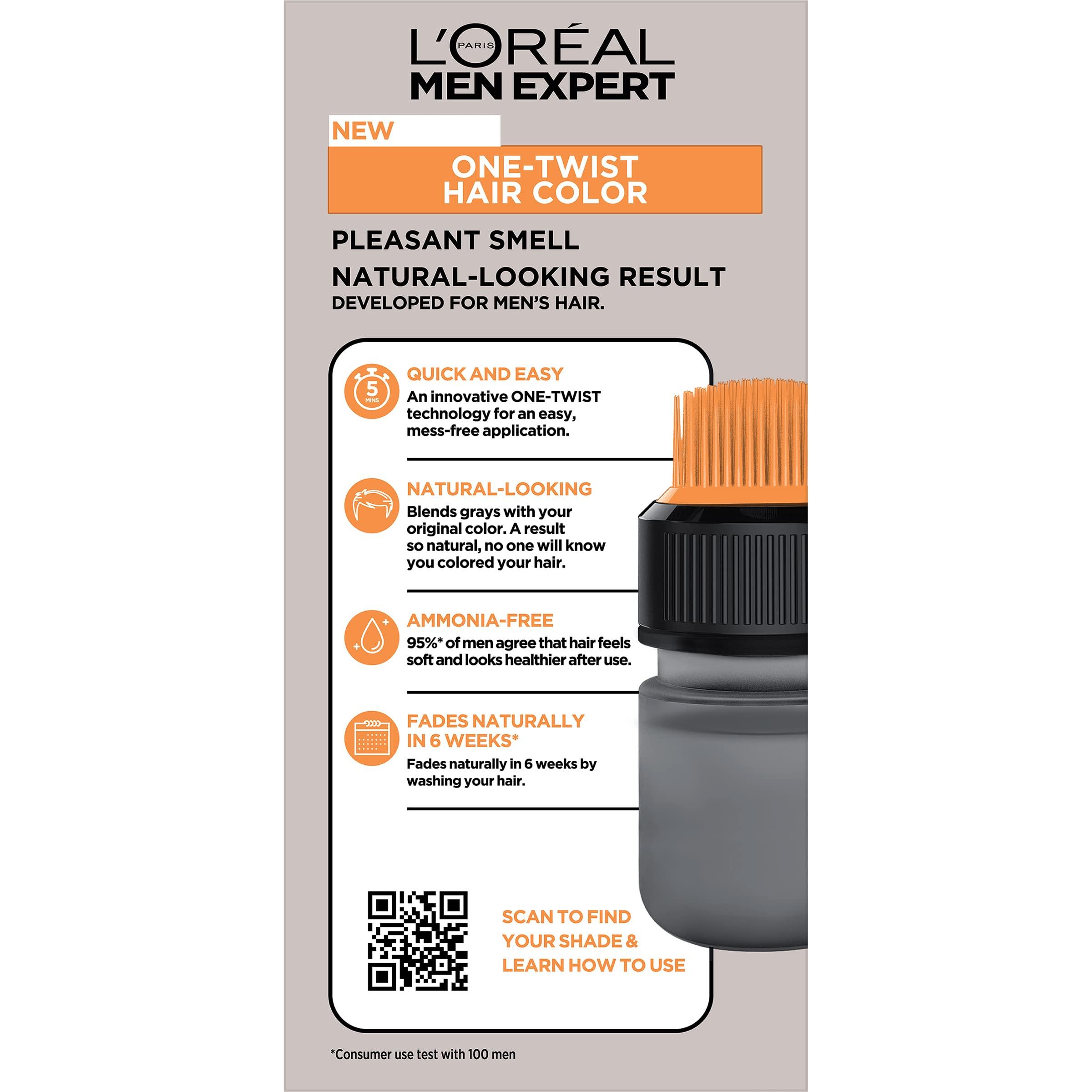 L’Oreal Paris Men Expert One Twist Mess Free Permanent Hair Color, Mens Hair Dye to Cover Grays, Easy Mix Ammonia Free Application, Dark Brown 03, 1 Application Kit - Image 2